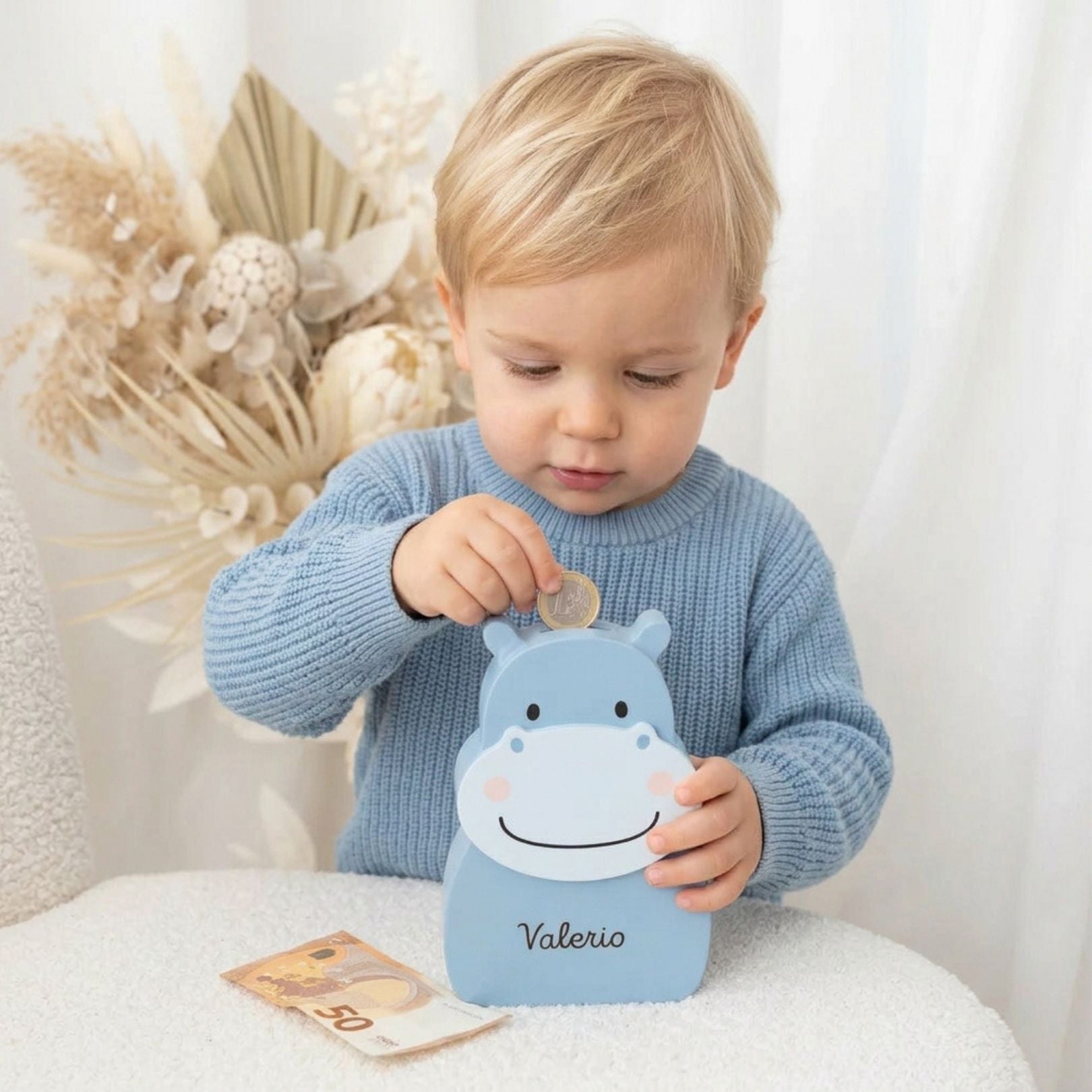 BAMBINO Spardose Holz Nilpferd personalisierbar - wunderwunsch