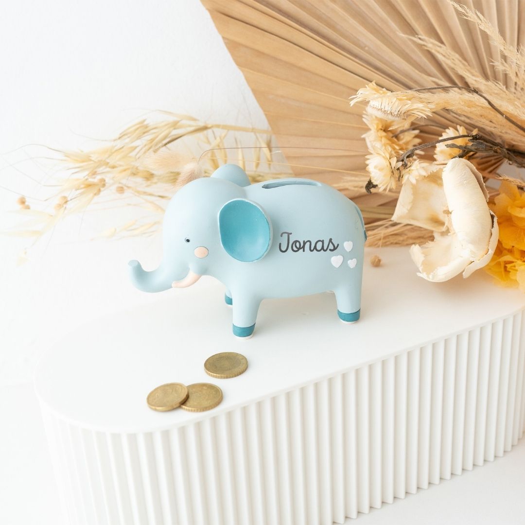 BAMBINO Spardose Resin Löwe, Elefant, Zebra - personalisierbar - wunderwunsch