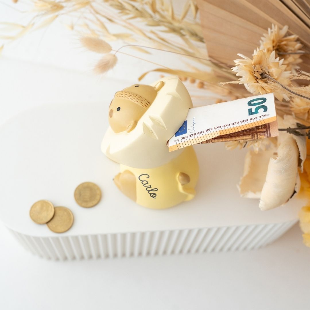 BAMBINO Spardose Resin Löwe, Elefant, Zebra - personalisierbar - wunderwunsch