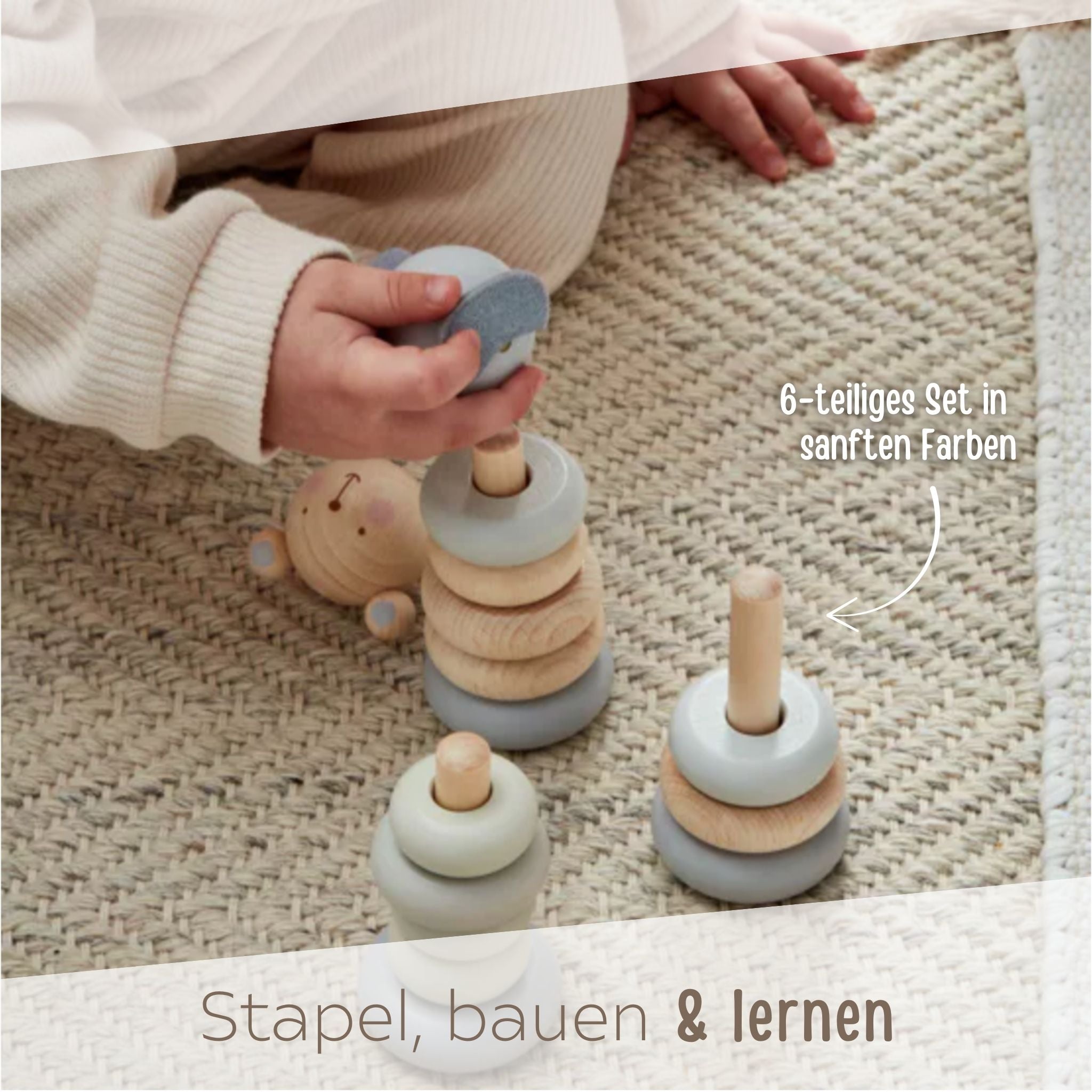 BAMBINO Stapelturm Holz Pastellblau Tier personalisiert - wunderwunsch