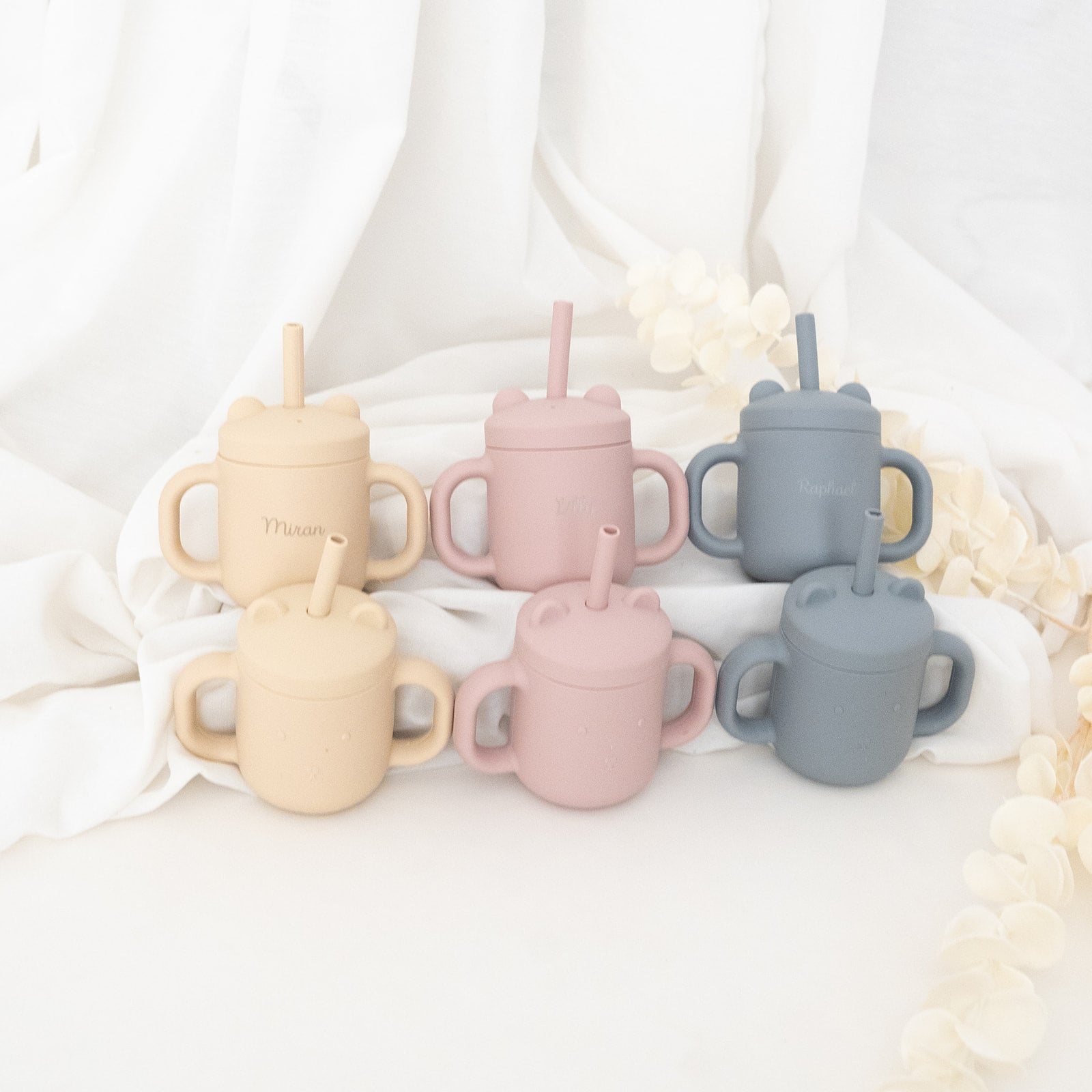 BAMBINO Trinklernbecher aus Silikon personalisiert - Rosa, Blau, Beige - wunderwunsch
