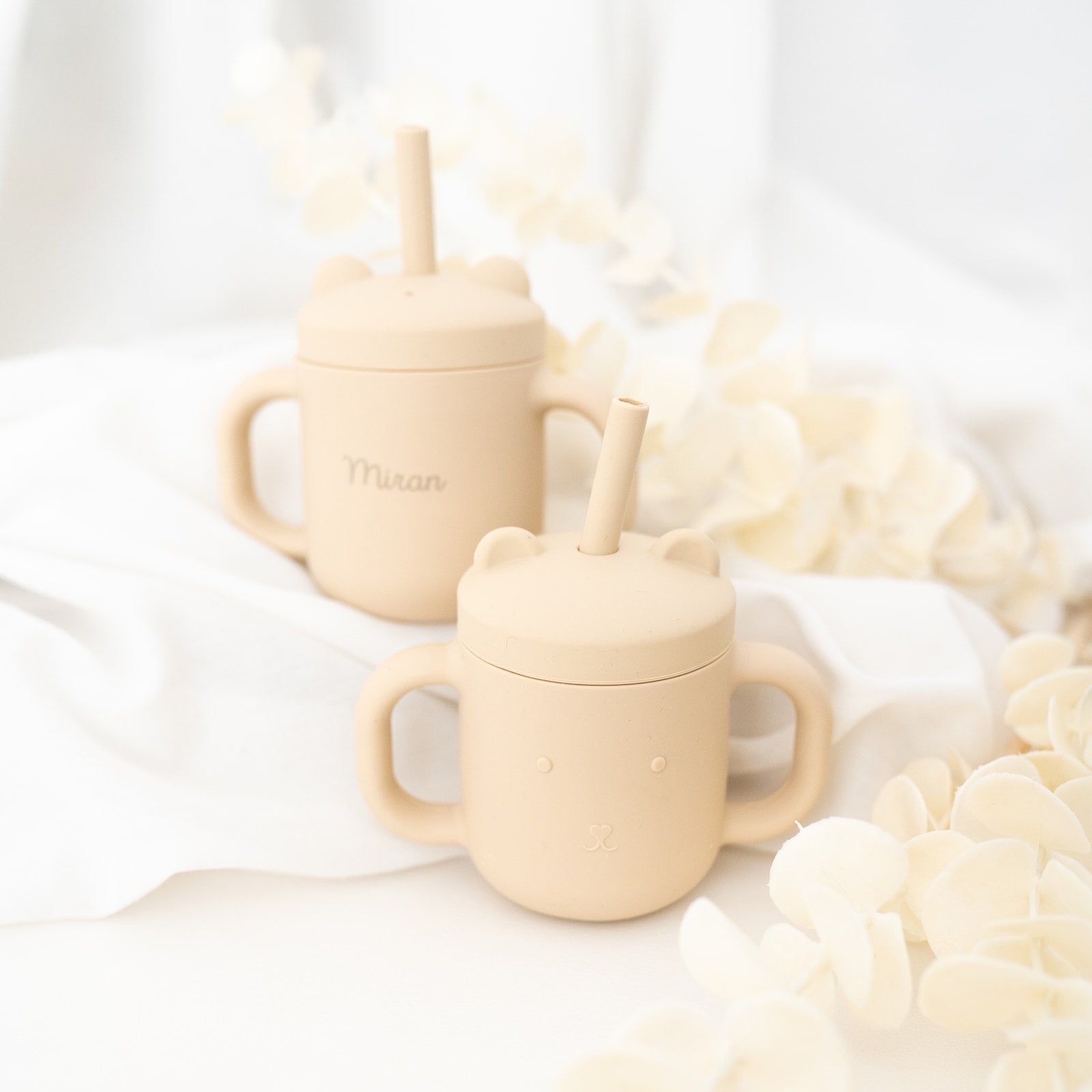 BAMBINO Trinklernbecher aus Silikon personalisiert - Rosa, Blau, Beige - wunderwunsch
