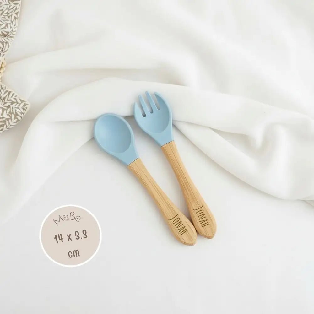 Bambus Besteck - Set mit Silikon personalisierbar - wunderwunsch