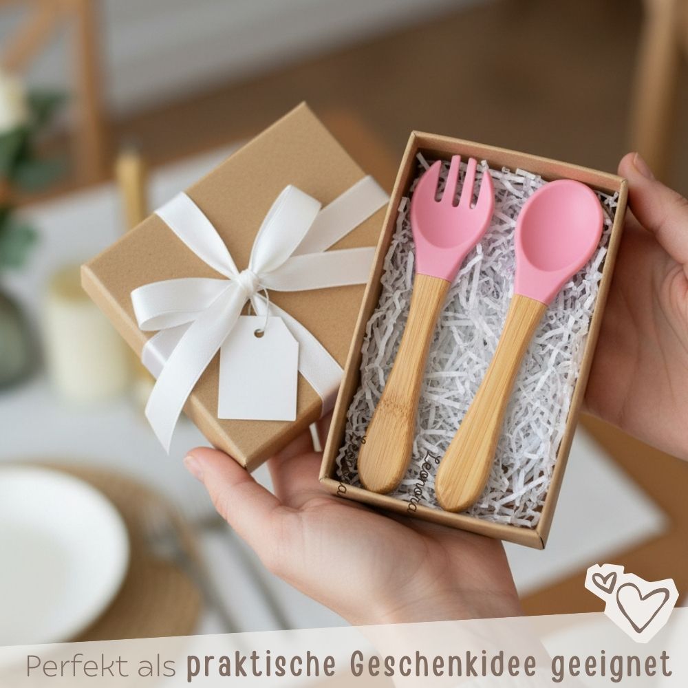 Bambus Besteck - Set mit Silikon personalisierbar - wunderwunsch
