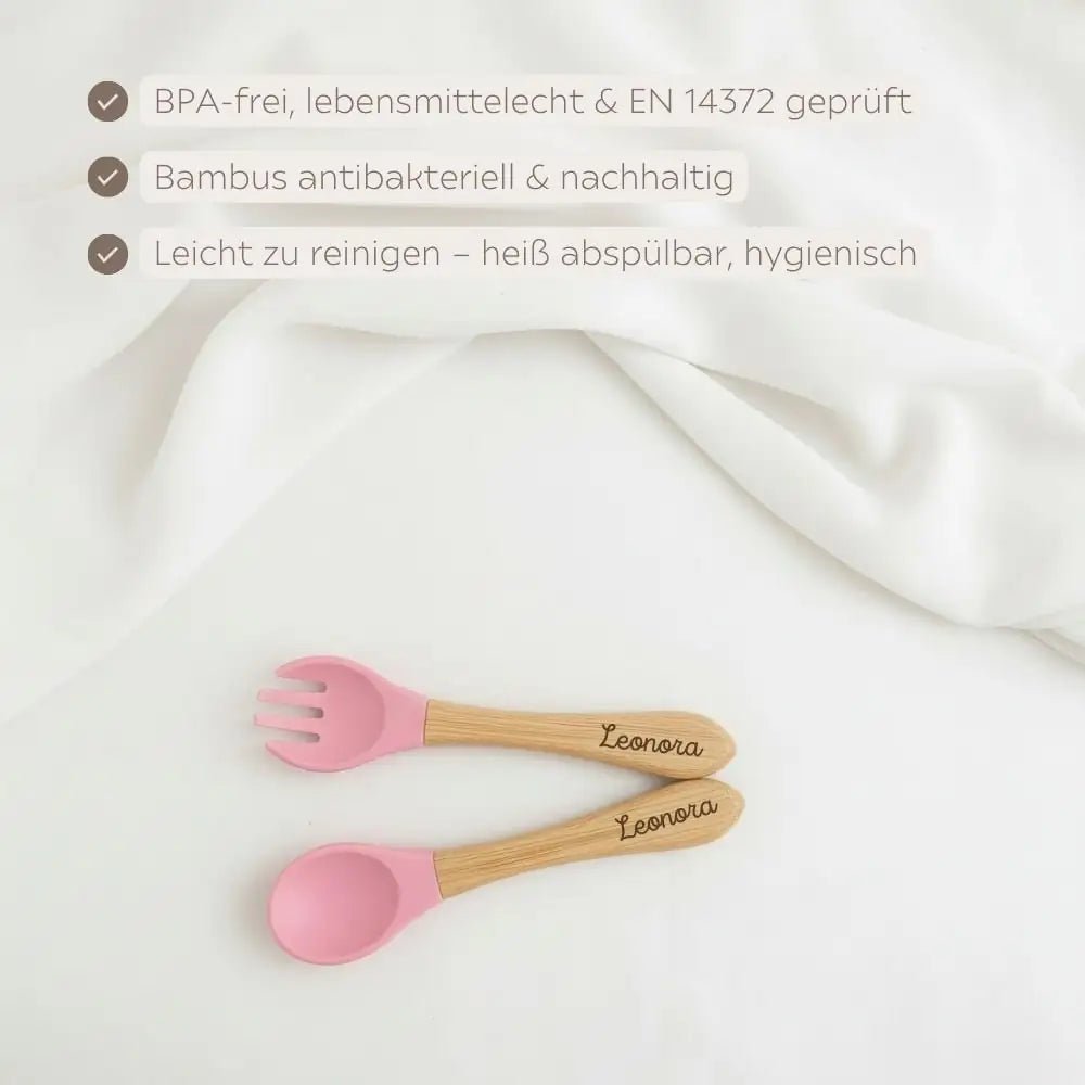 Bambus Besteck - Set mit Silikon personalisierbar - wunderwunsch