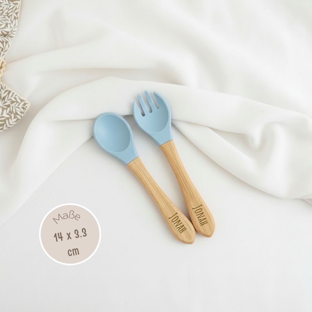 Bambus Besteck - Set mit Silikon personalisierbar - wunderwunsch