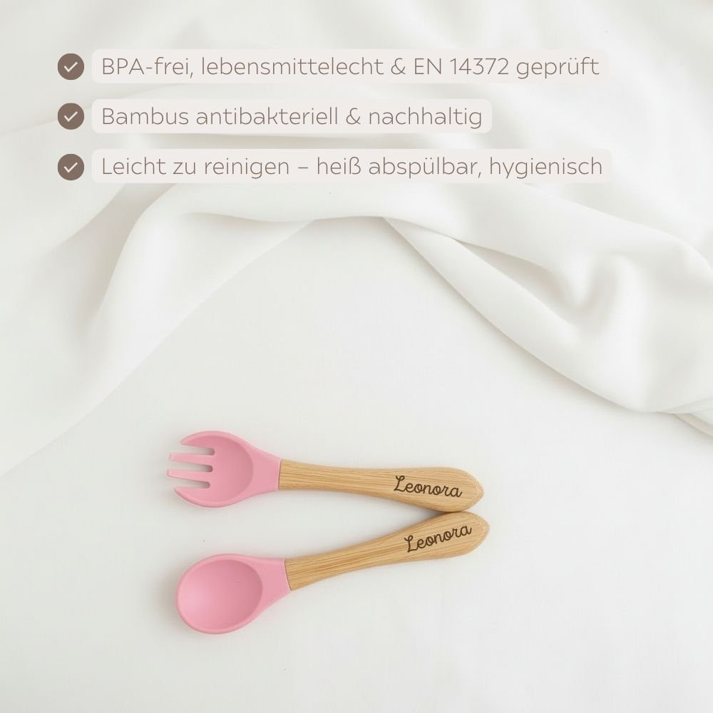 Bambus Besteck - Set mit Silikon personalisierbar - wunderwunsch