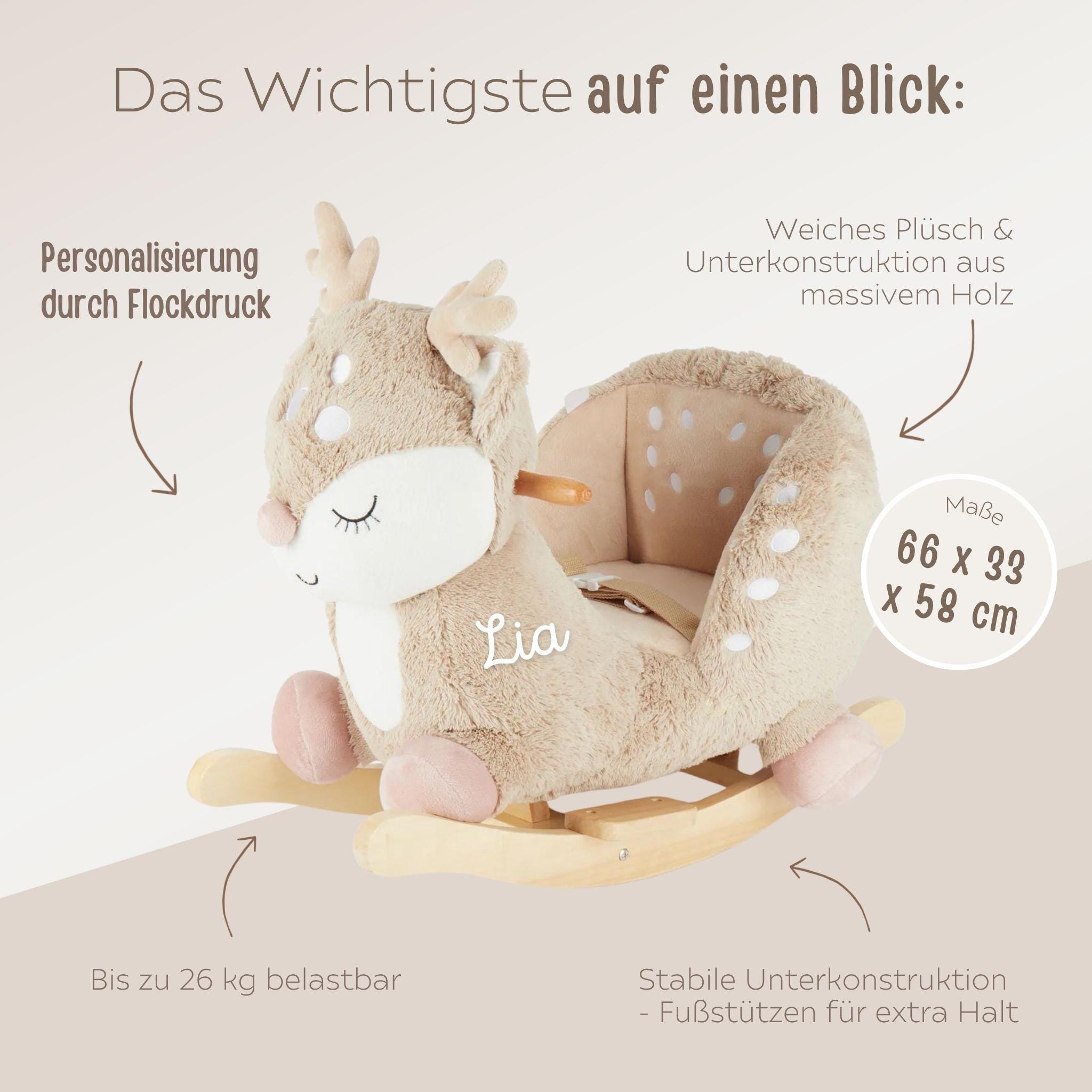 BIECO Schaukeltier personalisiert - Reh, Elefant, Hase - wunderwunsch