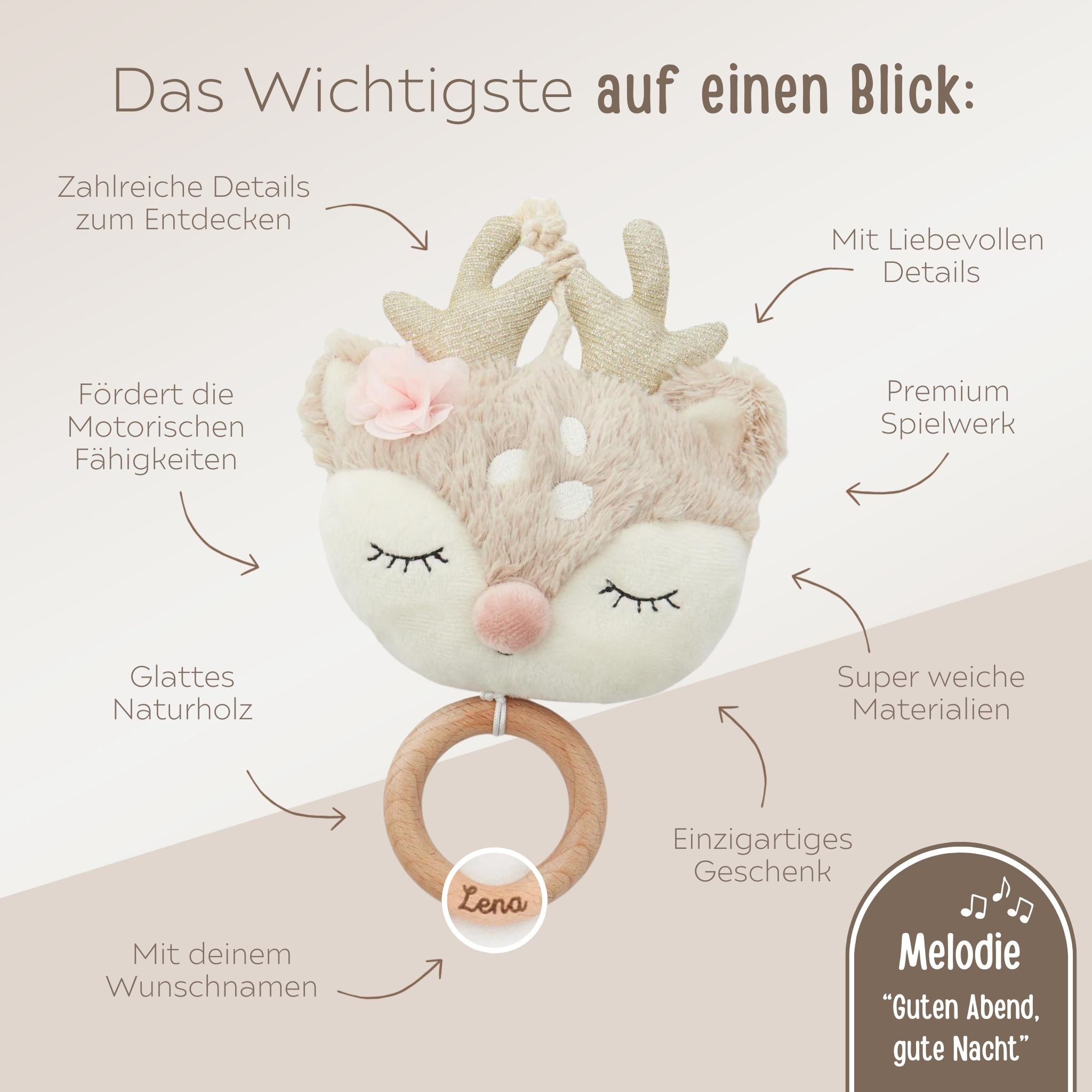 BIECO Spieluhr für Babys personalisiert - Reh und Igel - wunderwunsch