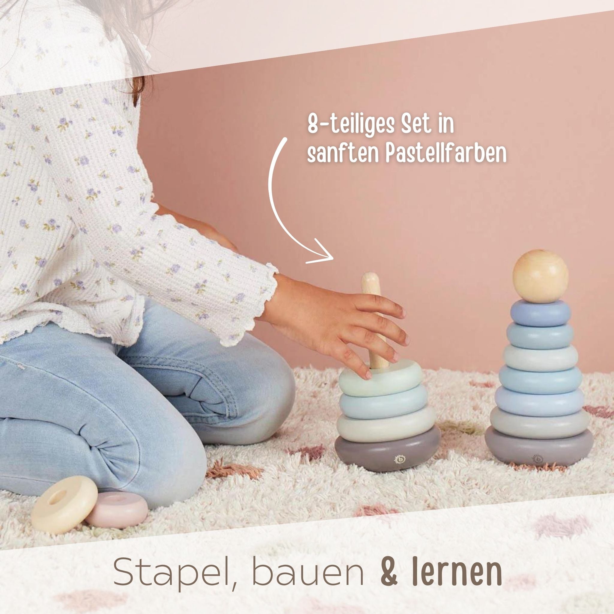 BIECO Stapelturm Holz personalisiert - rosa und blau - wunderwunsch