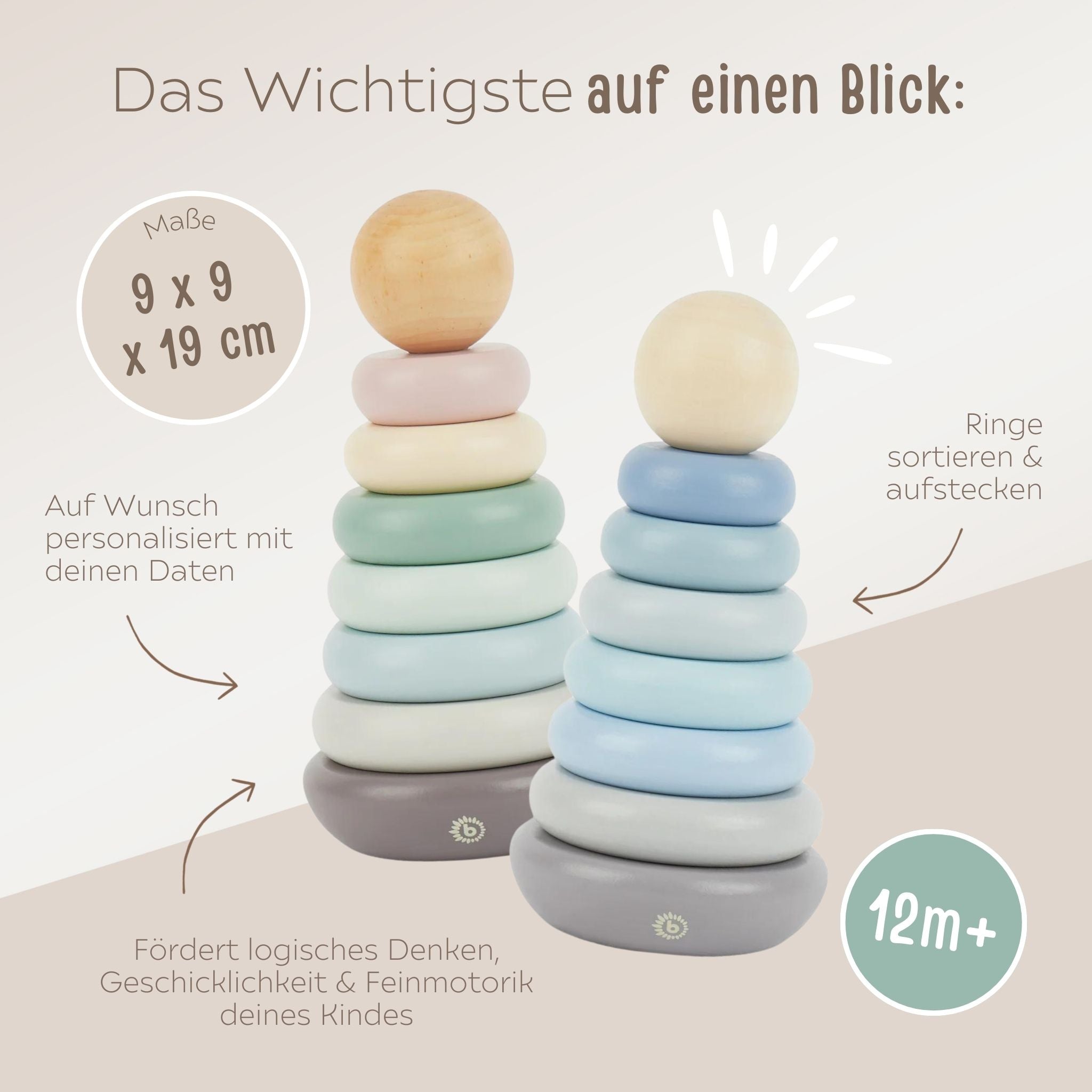 BIECO Stapelturm Holz personalisiert - rosa und blau - wunderwunsch