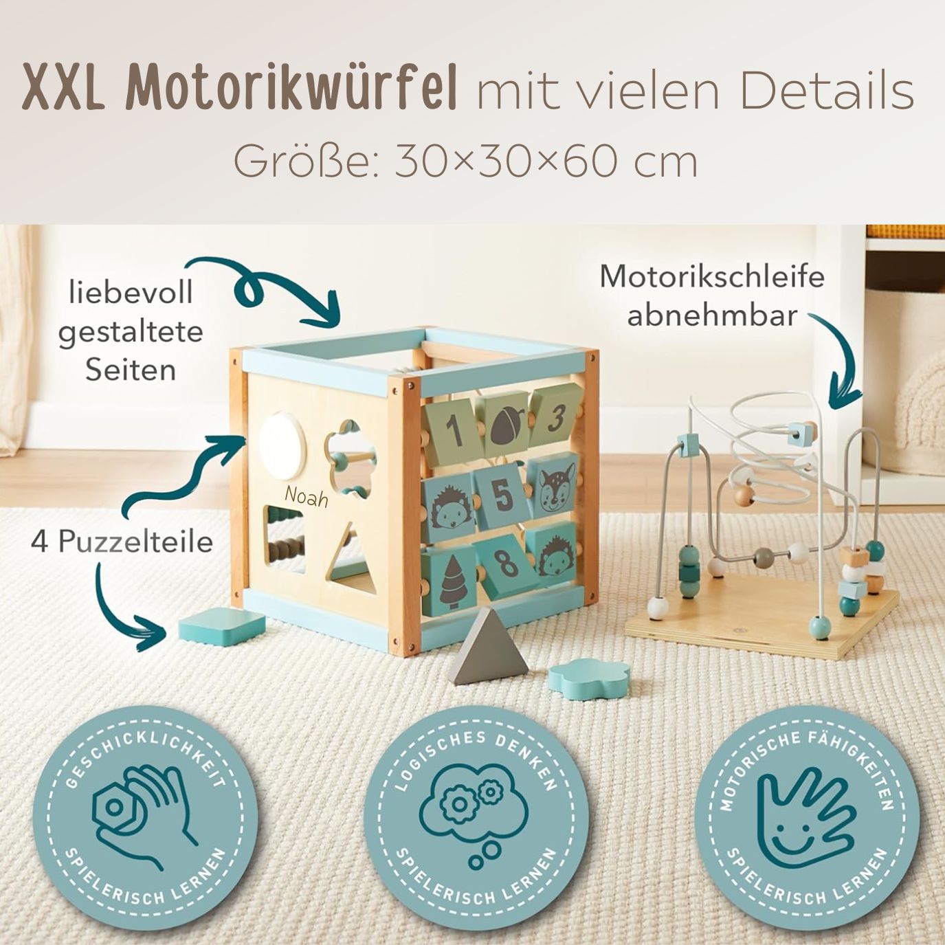 BIECO XXL Motorikwürfel Waldtiere personalisierbar - wunderwunsch