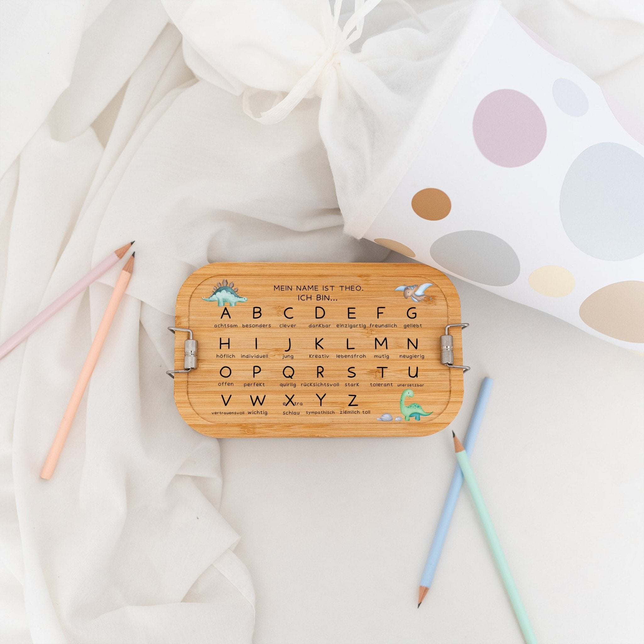 Brotdose Edelstahl personalisiert - ABC Affirmationen Aquarell - wunderwunsch