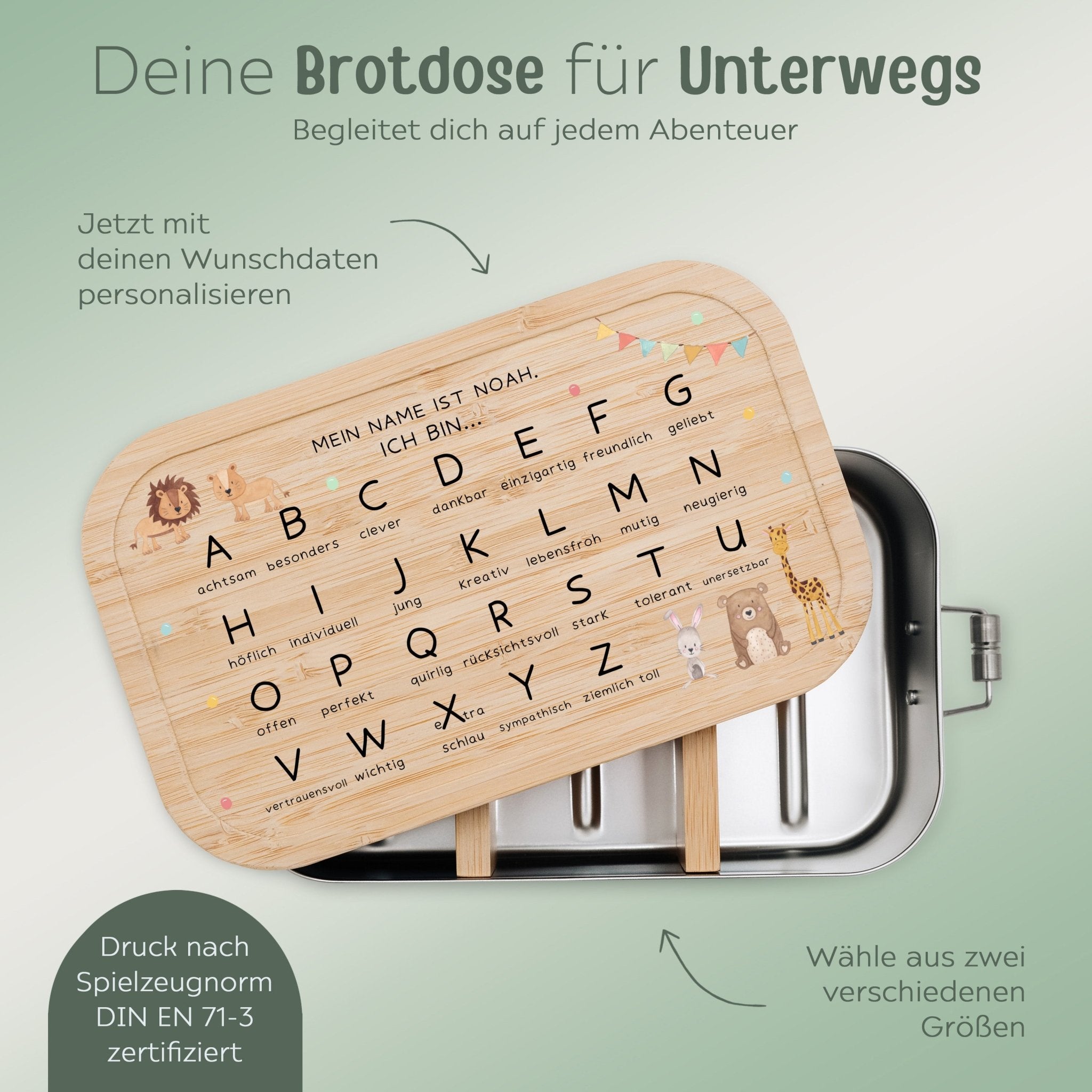 Brotdose Edelstahl personalisiert - ABC Affirmationen Aquarell - wunderwunsch