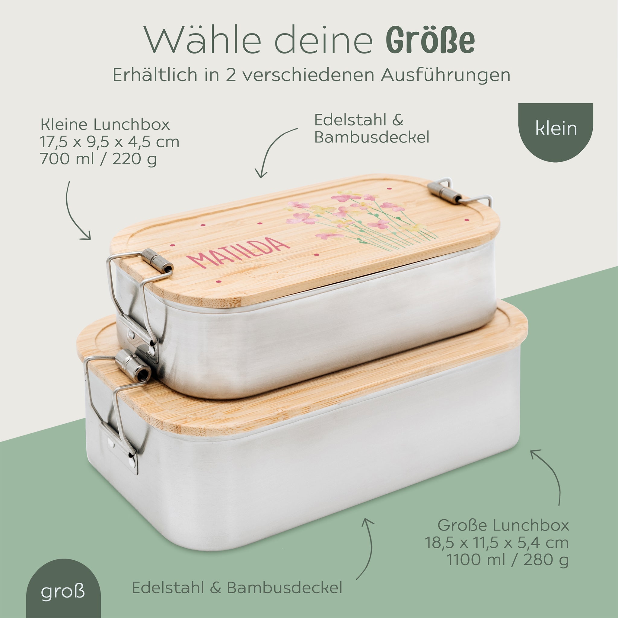 Brotdose Edelstahl personalisiert - Blumen Punkte Aquarell - wunderwunsch