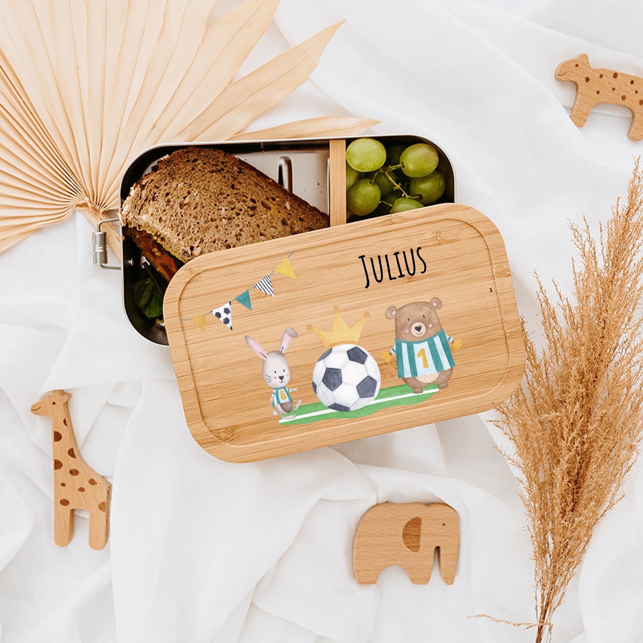 Brotdose Edelstahl personalisiert - Fußball Tiere Aquarell - wunderwunsch