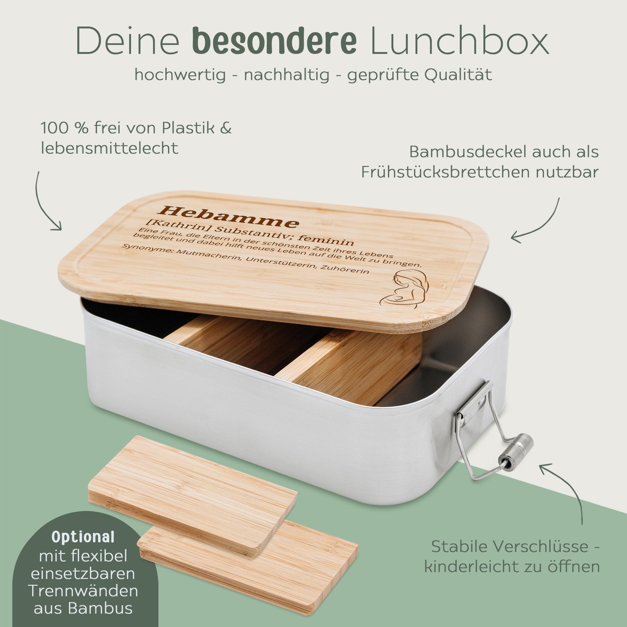 Brotdose Edelstahl personalisiert - Hebamme Definition Gravur - wunderwunsch