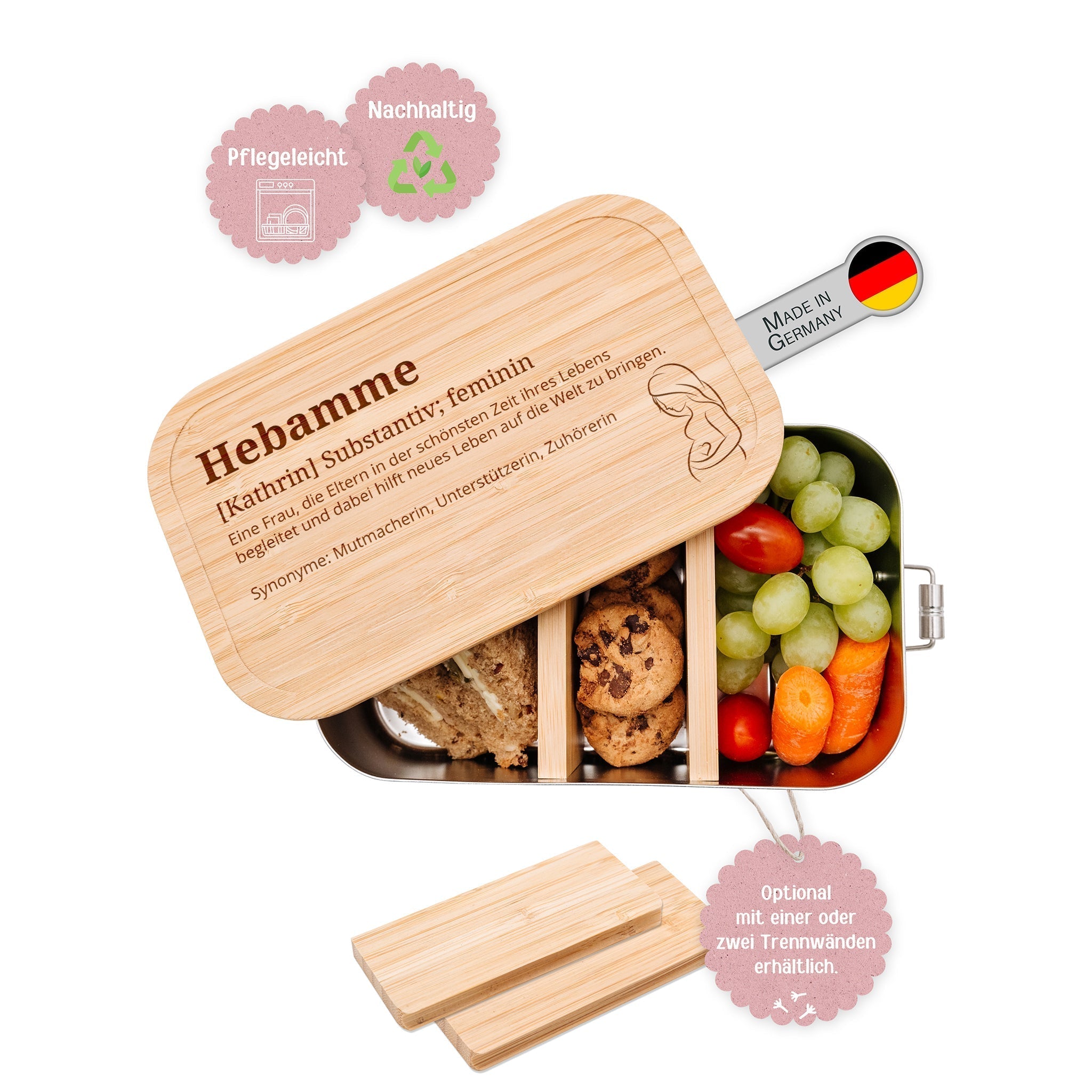 Brotdose Edelstahl personalisiert - Hebamme Definition Gravur - wunderwunsch
