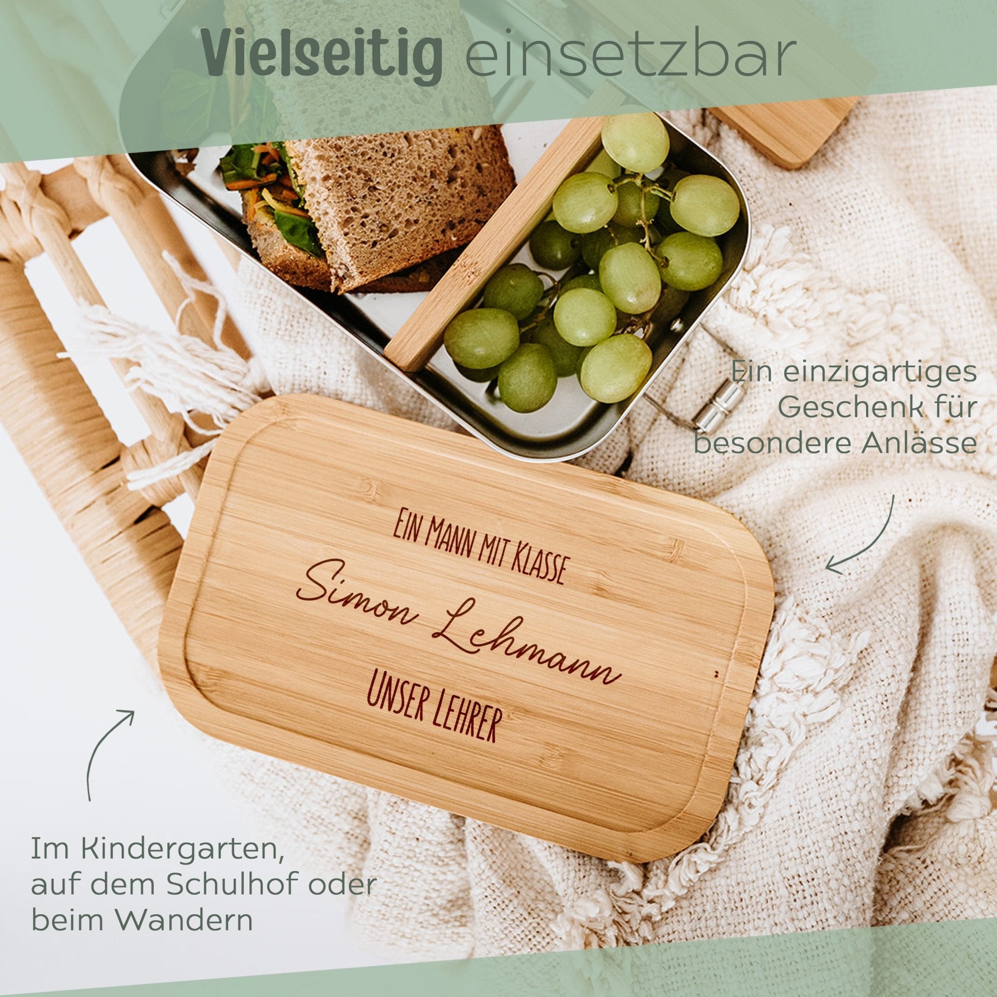 Brotdose Edelstahl personalisiert - Lehrer/Lehrerin mit Klasse Gravur - wunderwunsch