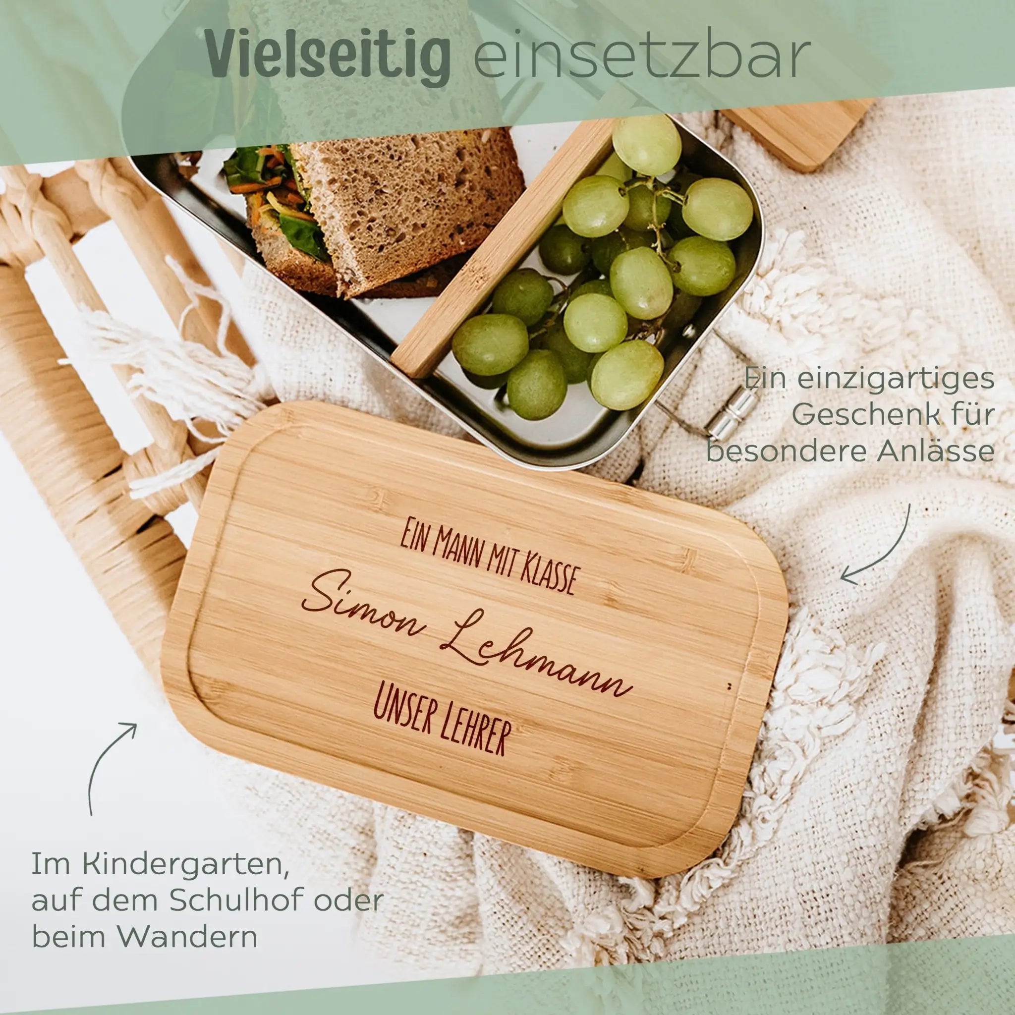 Brotdose Edelstahl personalisiert - Lehrer/Lehrerin mit Klasse Gravur - wunderwunsch