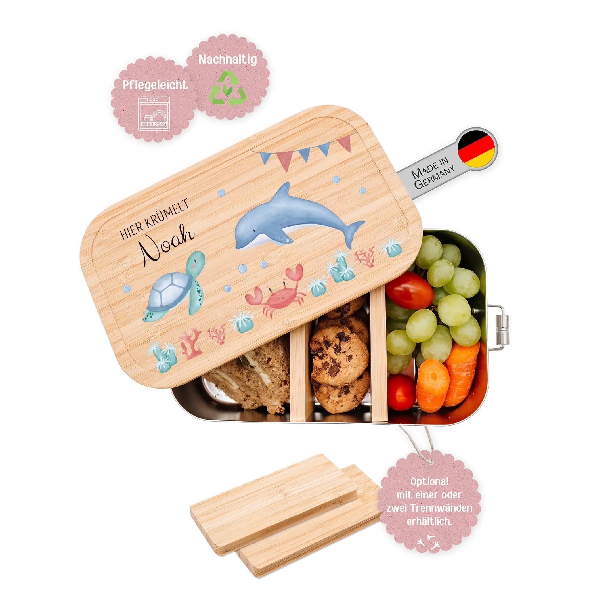 Brotdose Edelstahl personalisiert - Meerestiere Girlande Aquarell - wunderwunsch