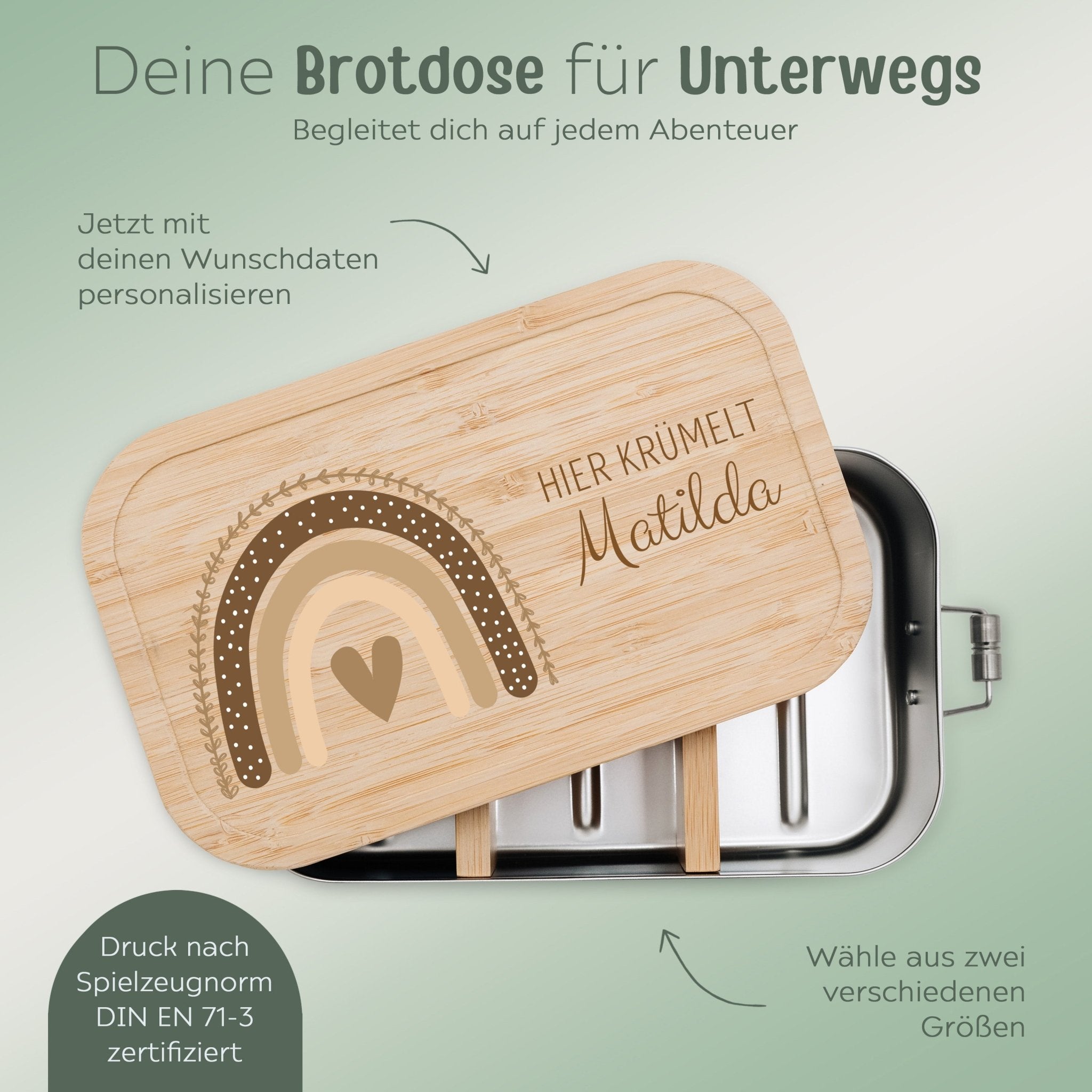 Brotdose Edelstahl personalisiert - Regenbogen beige Aquarell - wunderwunsch