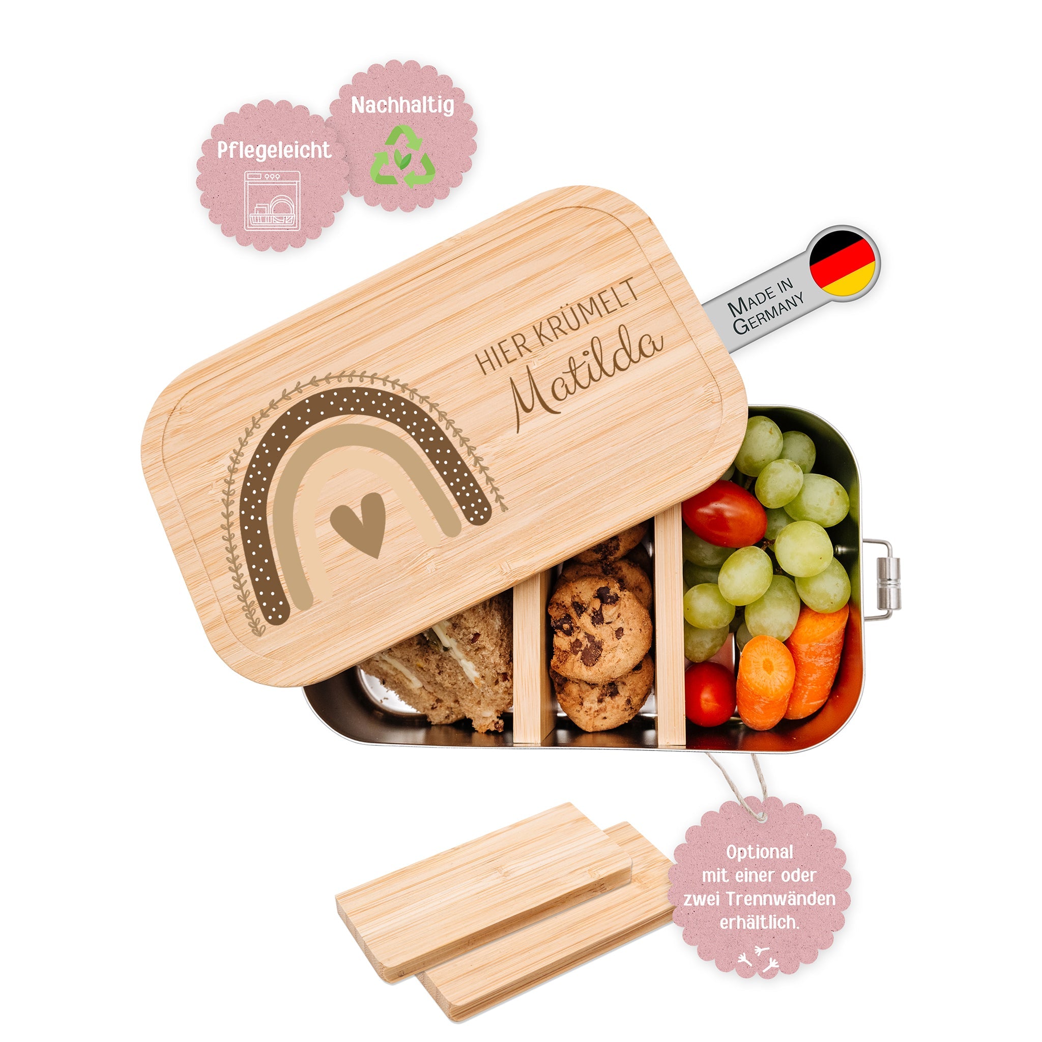 Brotdose Edelstahl personalisiert - Regenbogen beige Aquarell - wunderwunsch