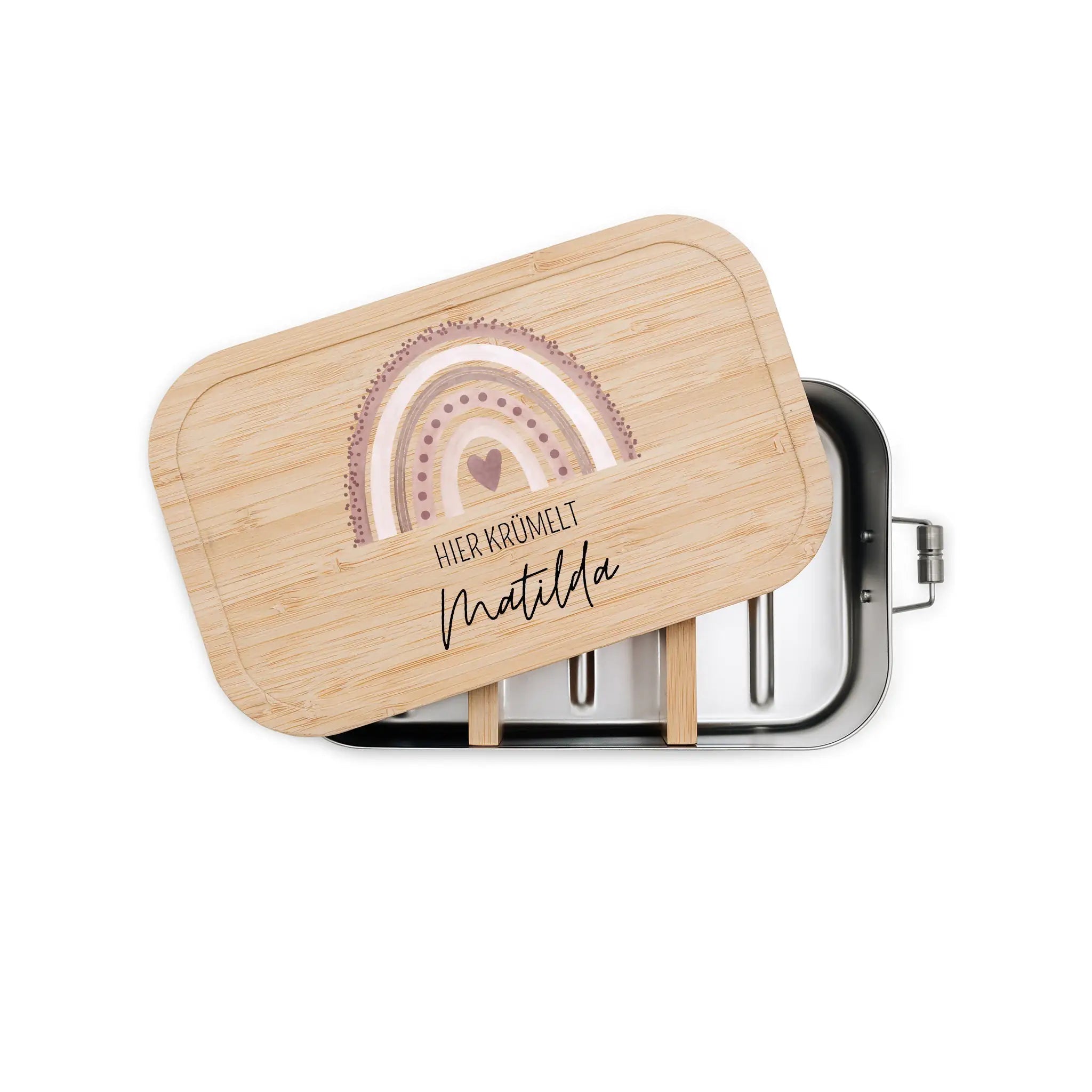 Brotdose Edelstahl personalisiert - Regenbogen Punkte Aquarell - wunderwunsch