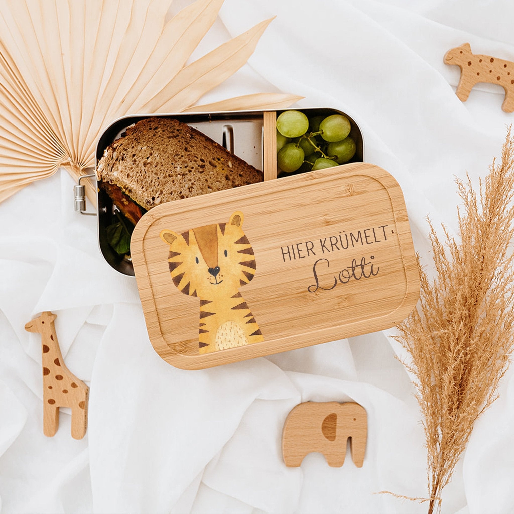 Brotdose Edelstahl personalisiert - Tier links Aquarell - wunderwunsch
