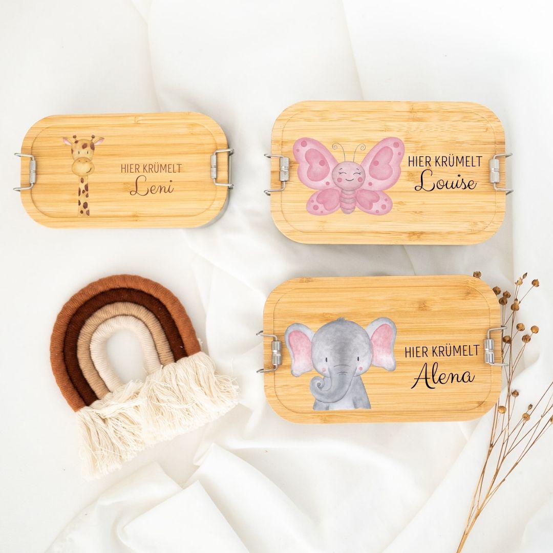 Brotdose Edelstahl personalisiert - Tier links Aquarell - wunderwunsch