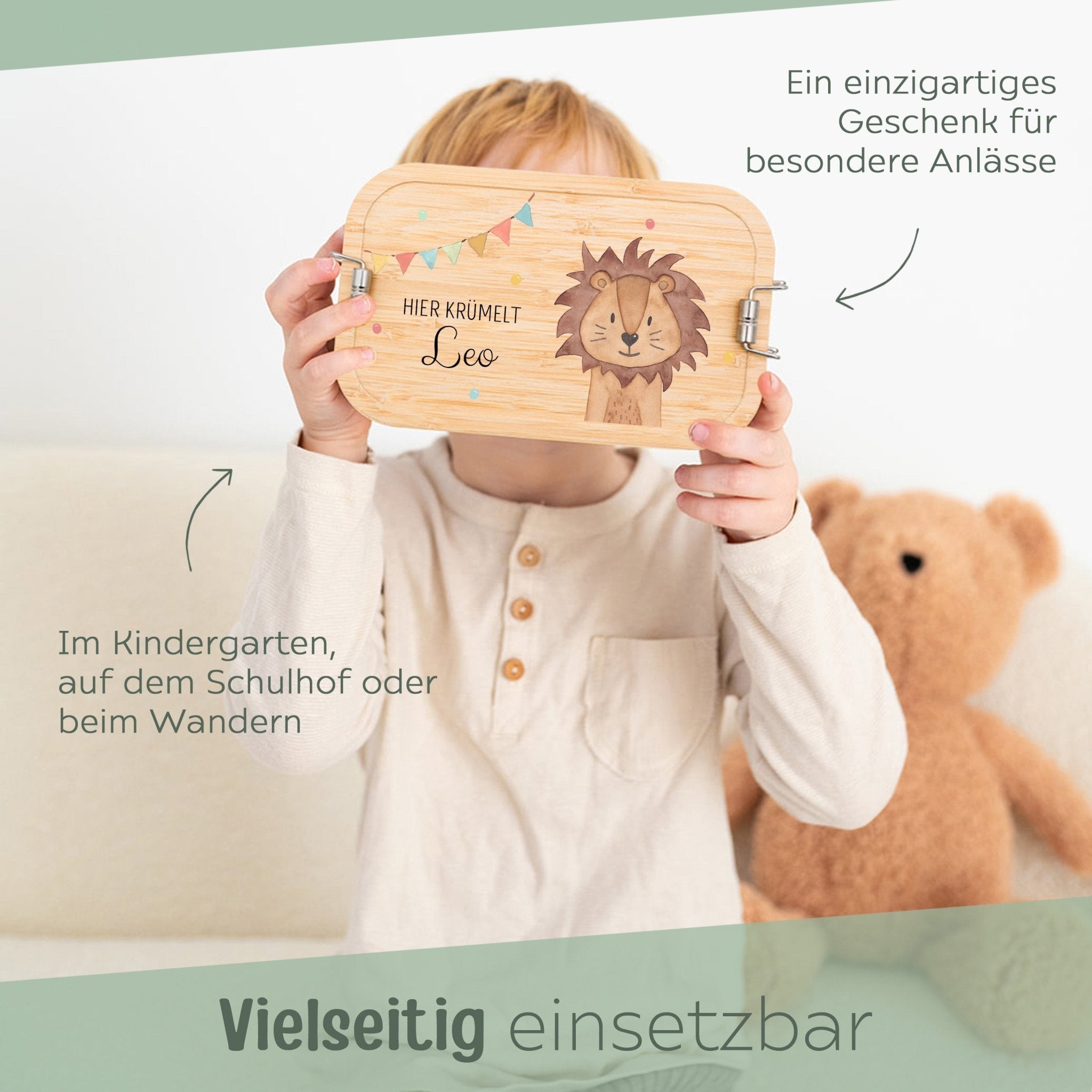 Brotdose Edelstahl personalisiert - Tier links Girlande Aquarell - wunderwunsch