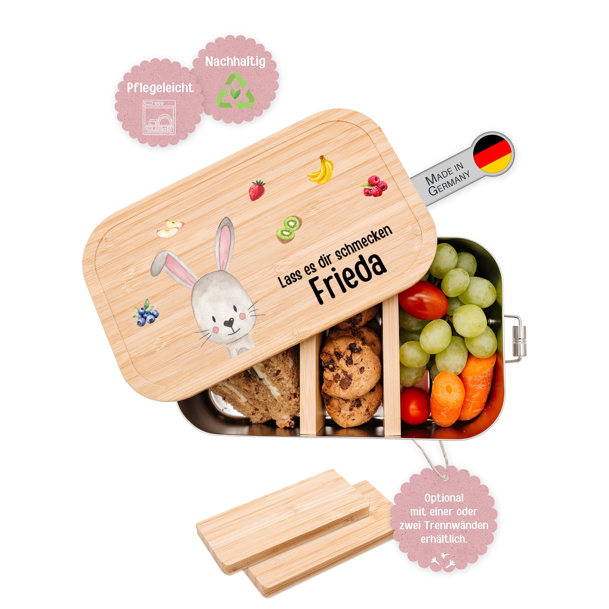 Brotdose Edelstahl personalisiert - Tier mit Obst Aquarell - wunderwunsch
