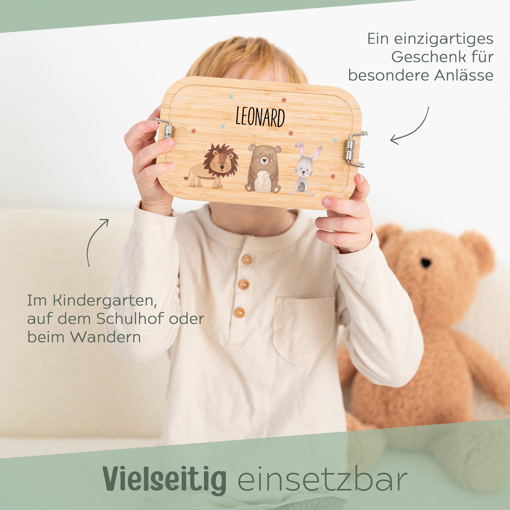 Brotdose Edelstahl personalisiert - Tiere Punkte Aquarell - wunderwunsch