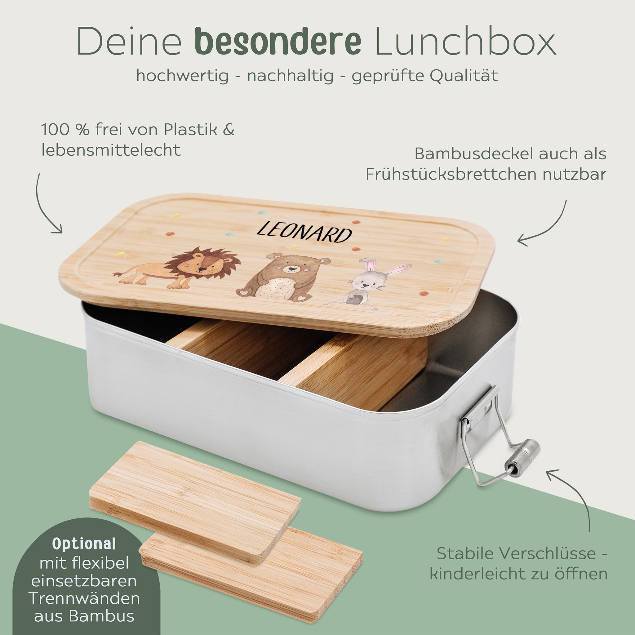 Brotdose Edelstahl personalisiert - Tiere Punkte Aquarell - wunderwunsch