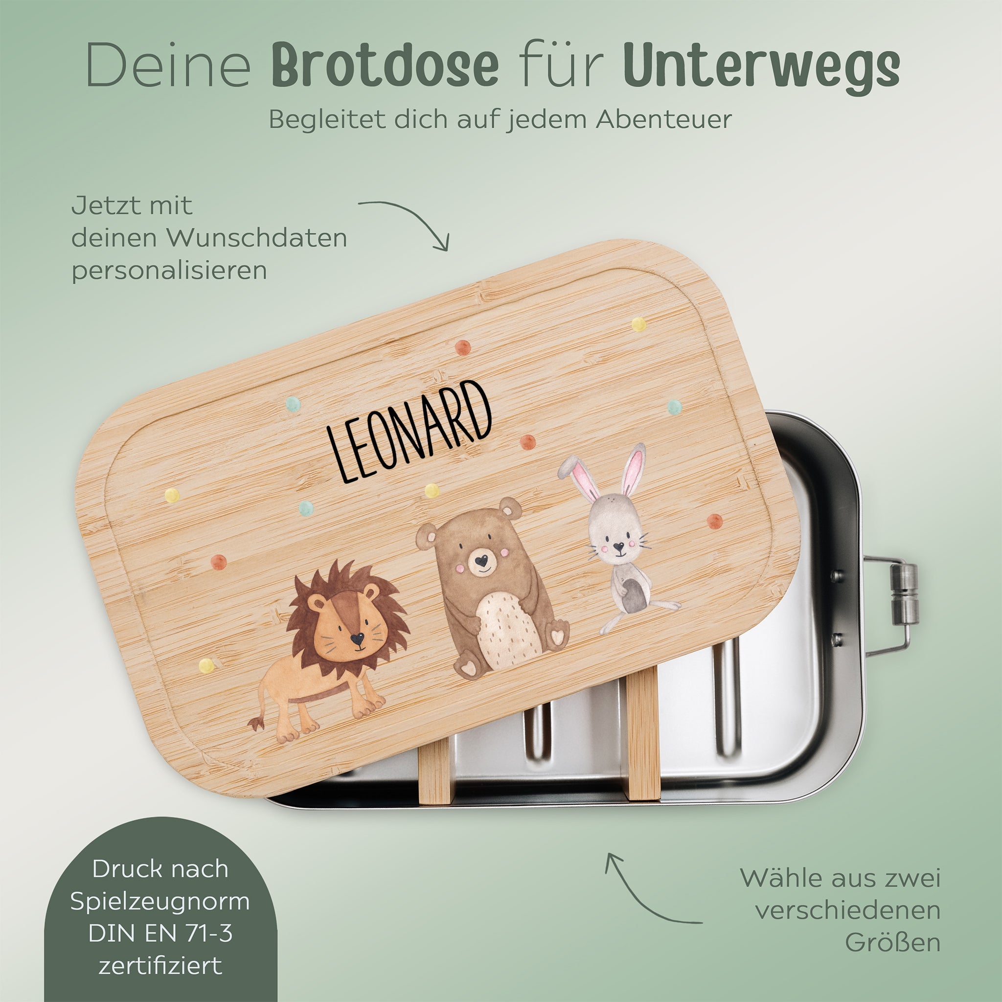 Brotdose Edelstahl personalisiert - Tiere Punkte Aquarell - wunderwunsch