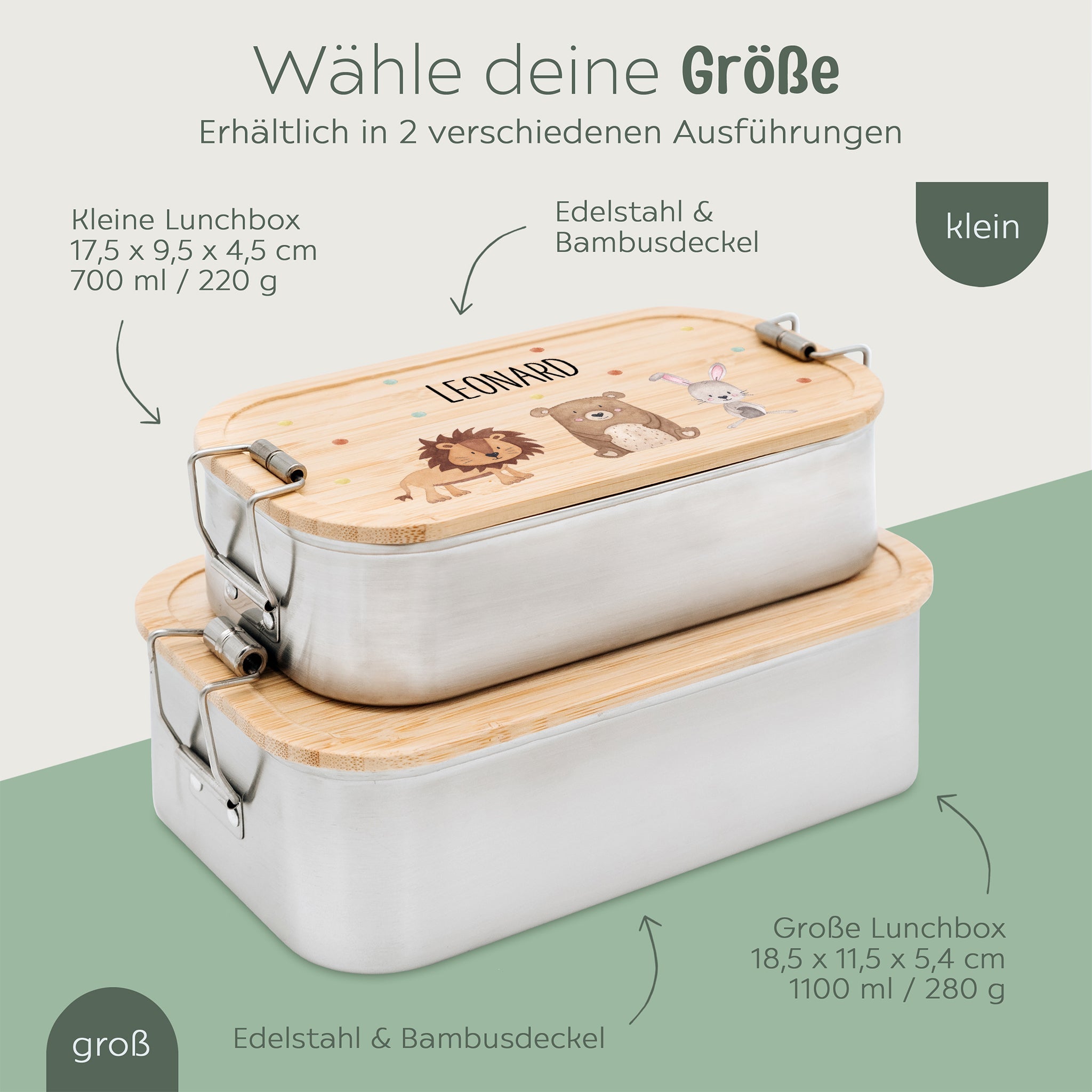 Brotdose Edelstahl personalisiert - Tiere Punkte Aquarell - wunderwunsch