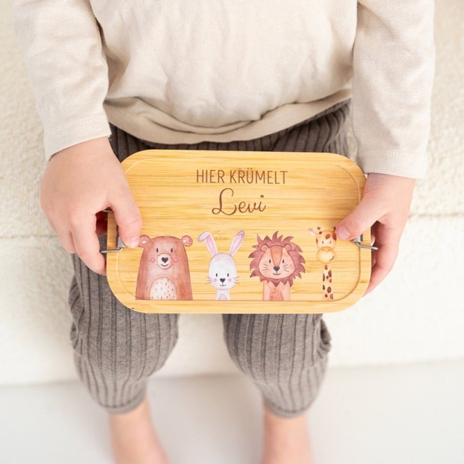 Brotdose Edelstahl personalisiert - Tiere unten Aquarell - wunderwunsch