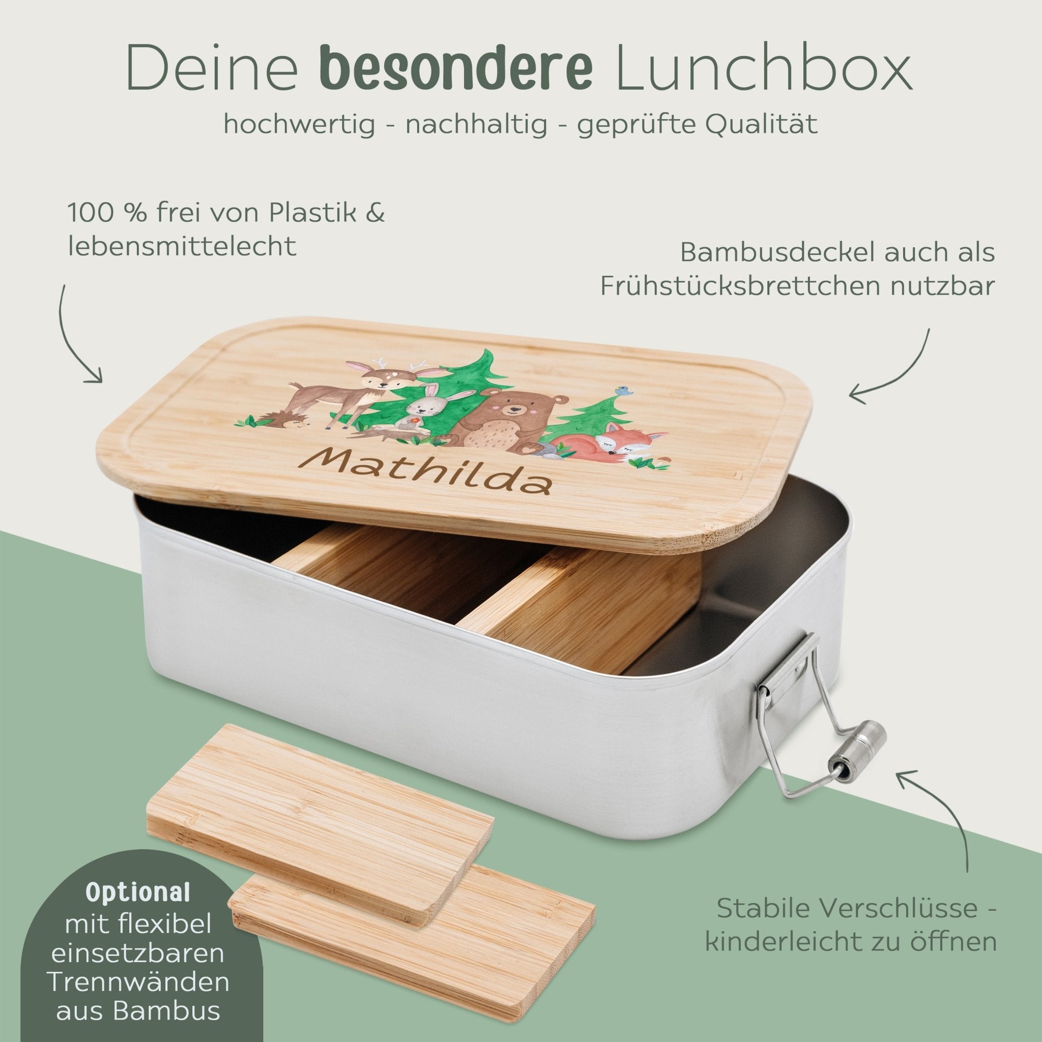 Brotdose Edelstahl personalisiert - Waldfreunde Aquarell - wunderwunsch