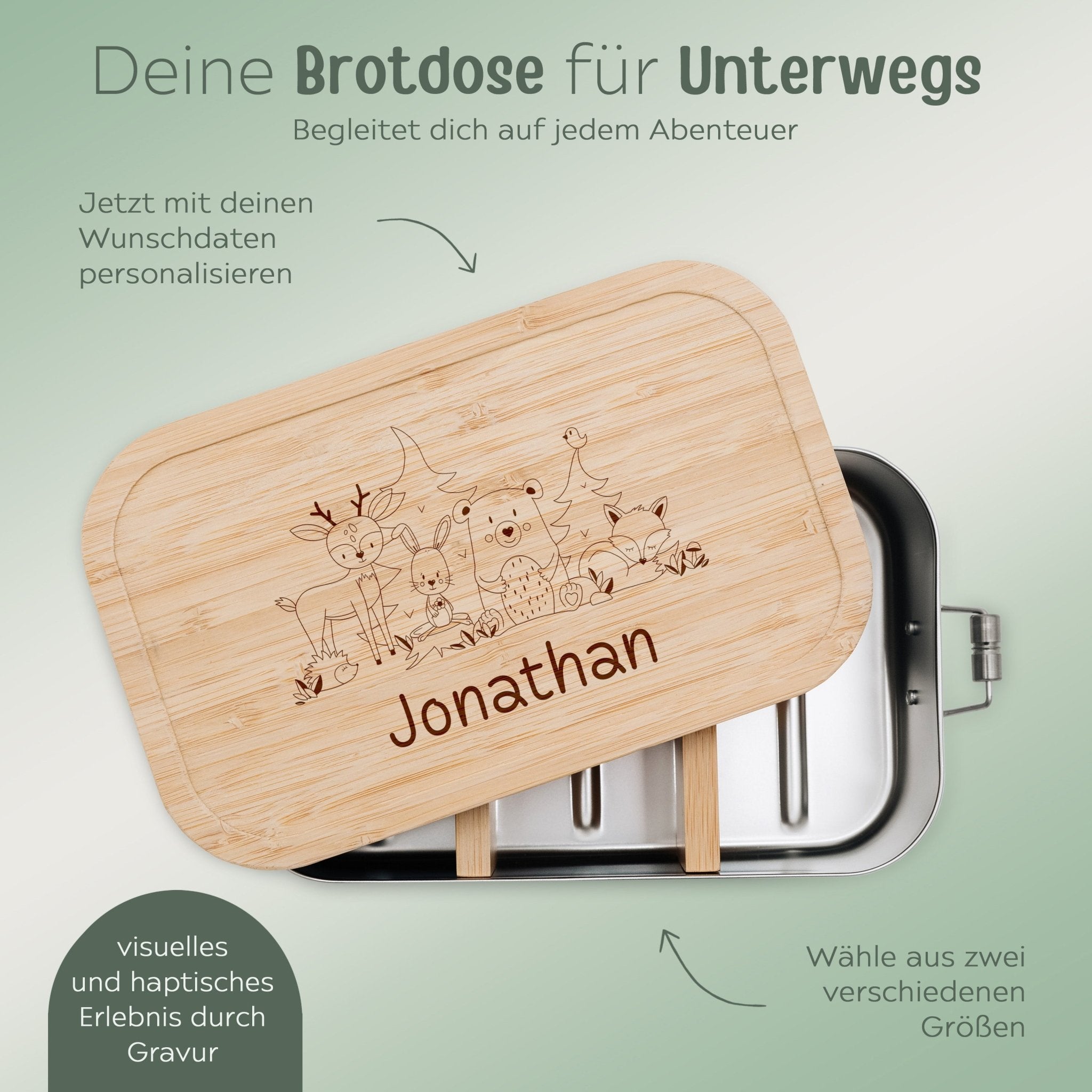 Brotdose Edelstahl personalisiert - Waldfreunde Gravur - wunderwunsch