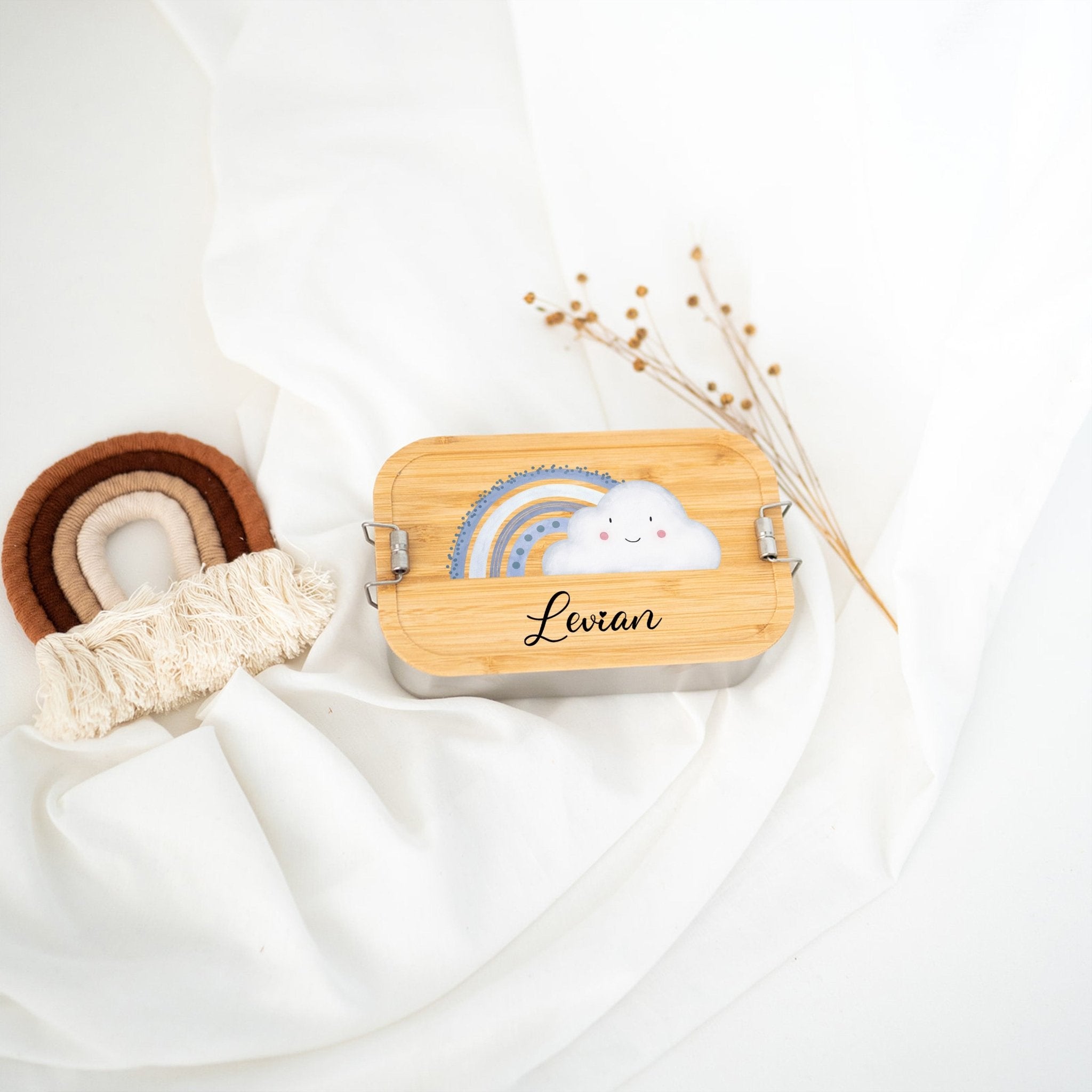 Brotdose Edelstahl personalisiert - Wolke Regenbogen Aquarell - wunderwunsch