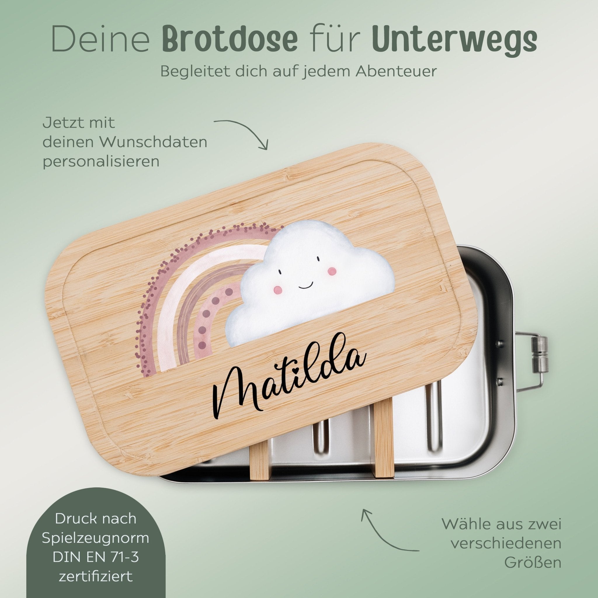 Brotdose Edelstahl personalisiert - Wolke Regenbogen Aquarell - wunderwunsch