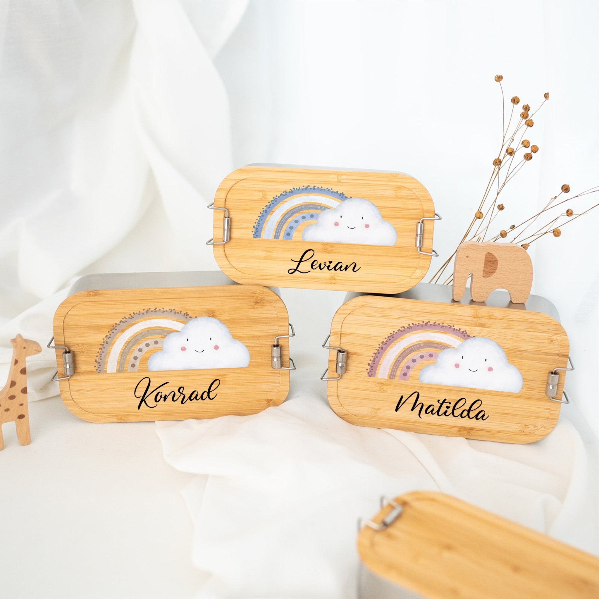 Brotdose Edelstahl personalisiert - Wolke Regenbogen Aquarell - wunderwunsch