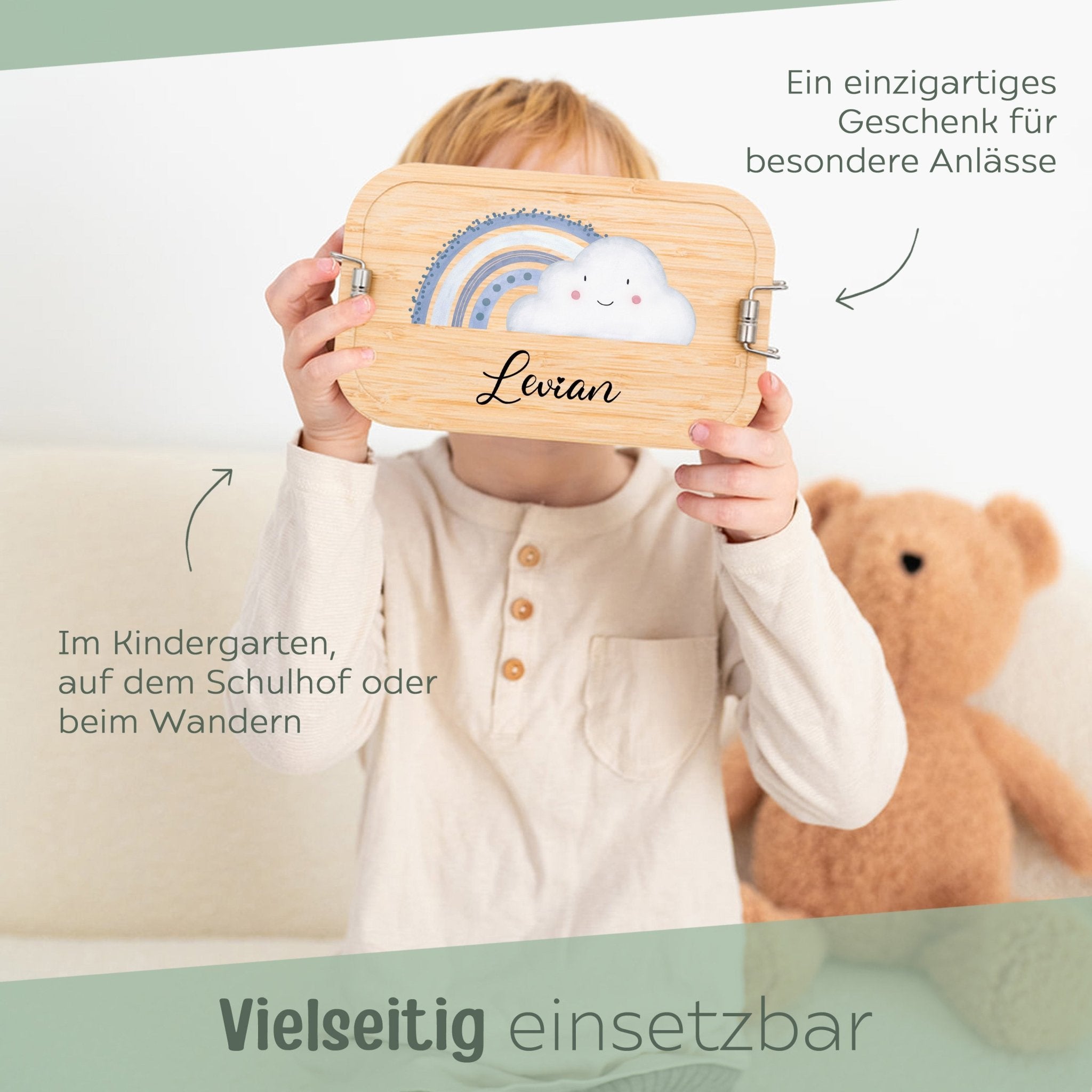 Brotdose Edelstahl personalisiert - Wolke Regenbogen Aquarell - wunderwunsch