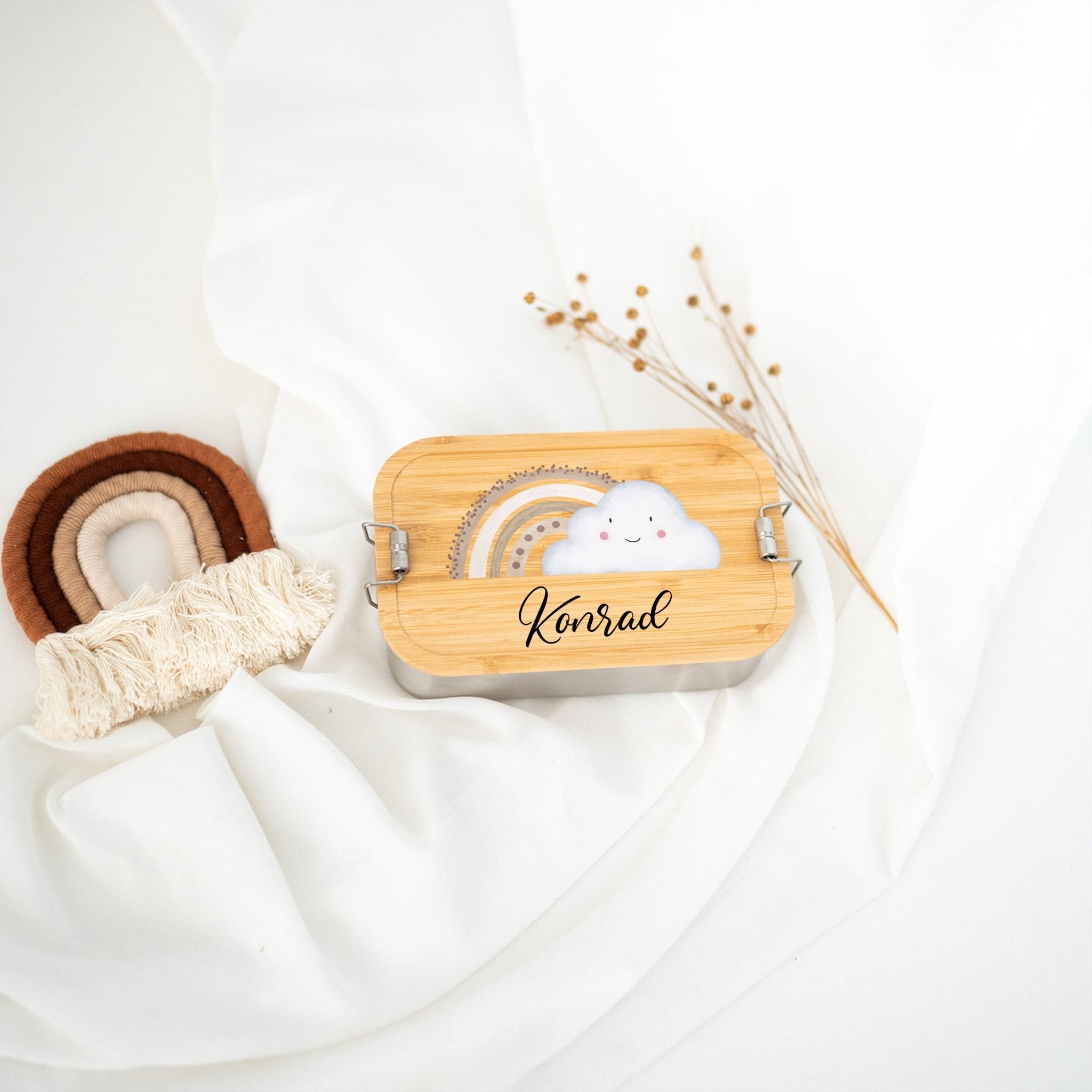 Brotdose Edelstahl personalisiert - Wolke Regenbogen Aquarell - wunderwunsch