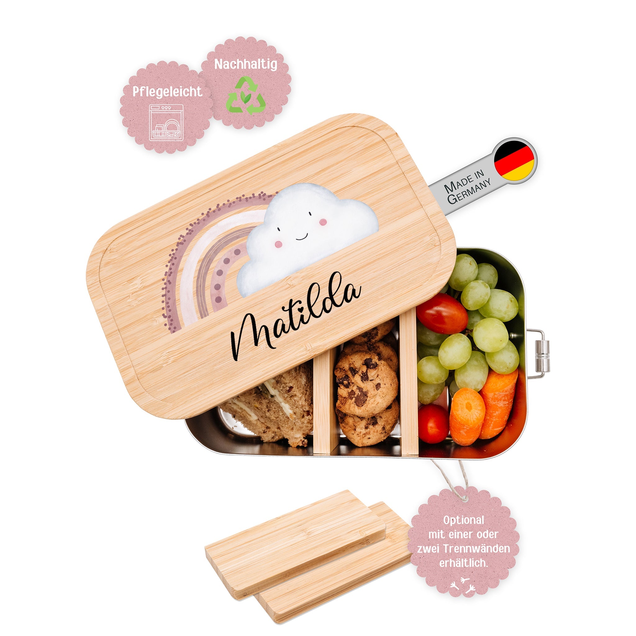 Brotdose Edelstahl personalisiert - Wolke Regenbogen Aquarell - wunderwunsch