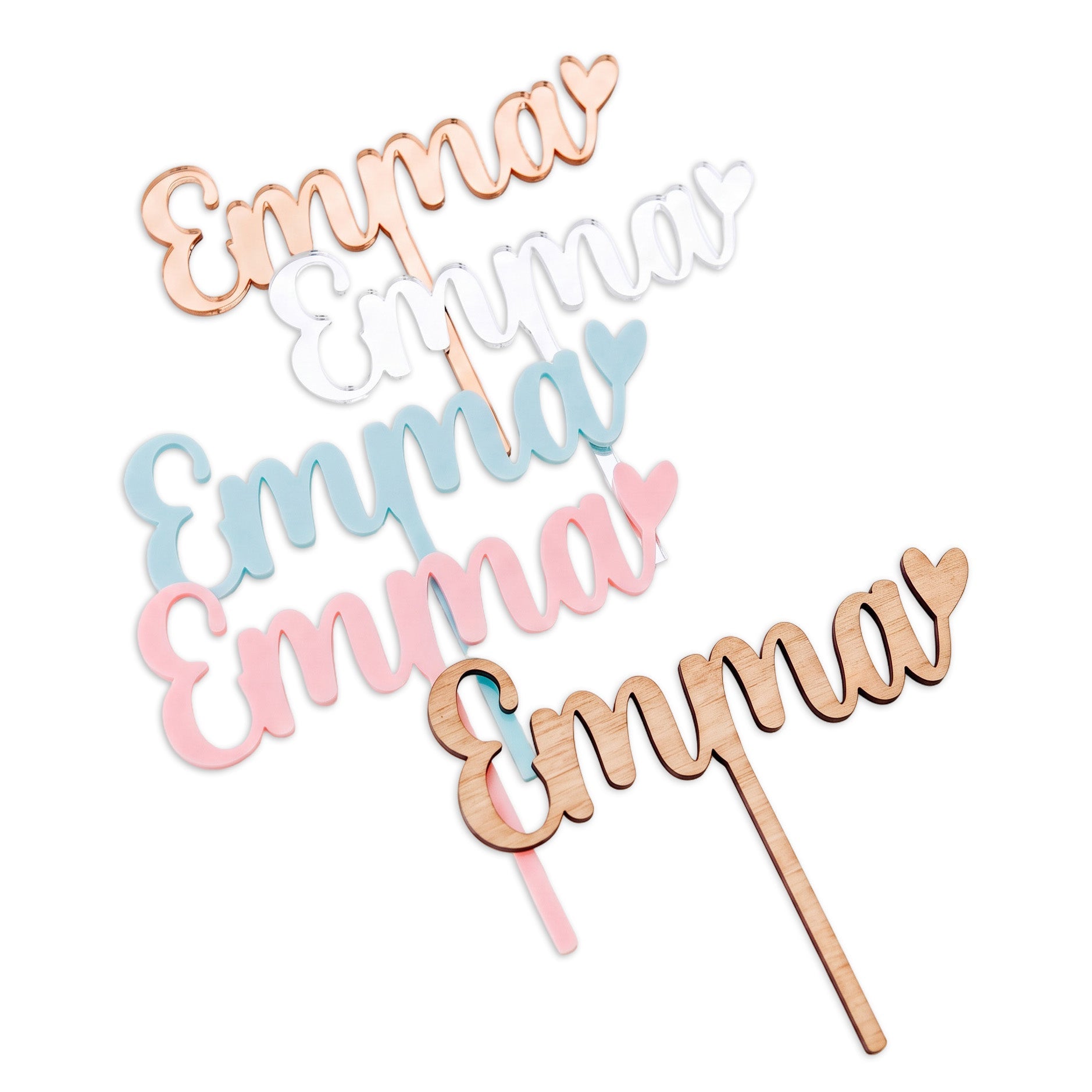 Caketopper aus Holz und Acryl - Name mit Herz - wunderwunsch