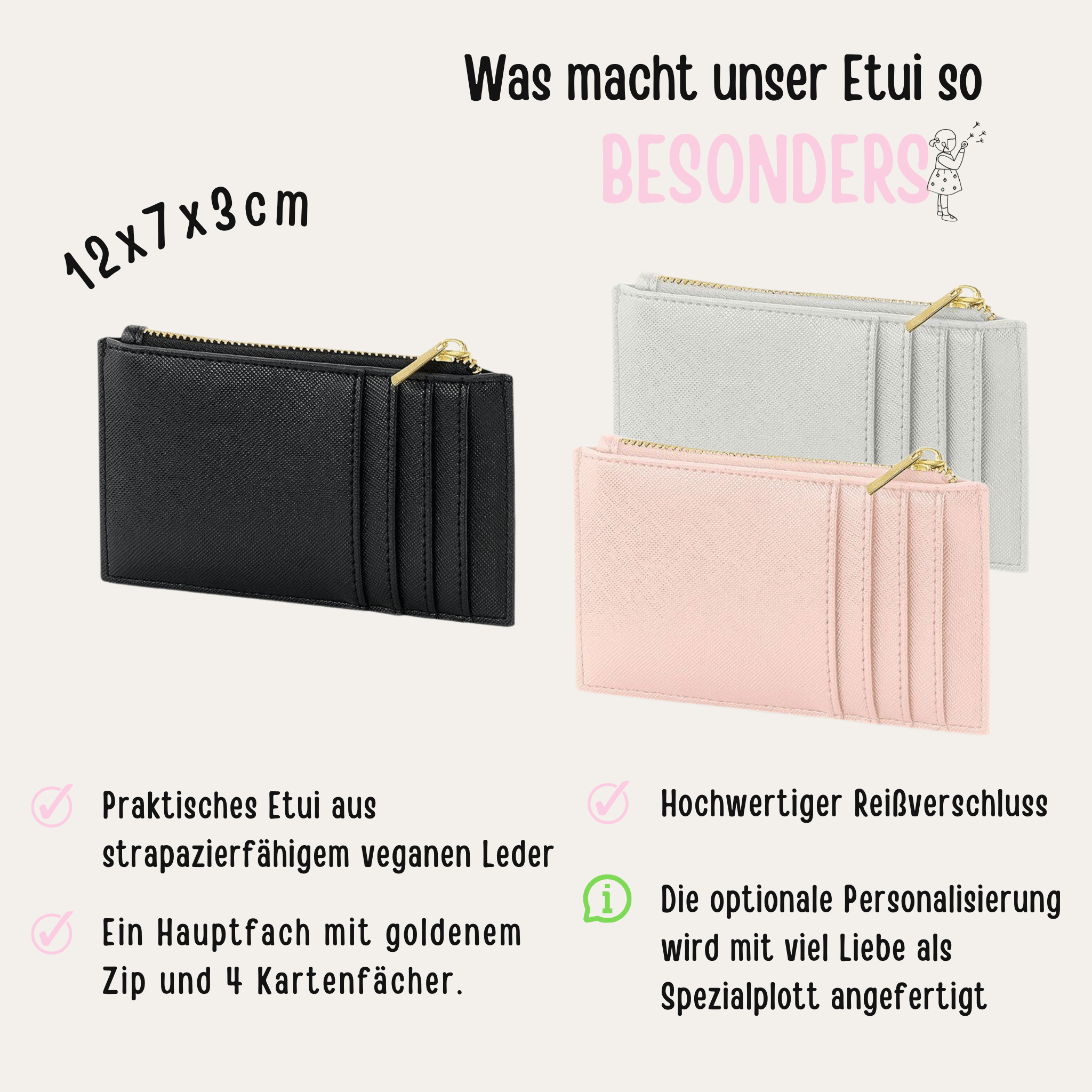 Cardholder - Schwarz, Rosa, Grau - wunderwunsch