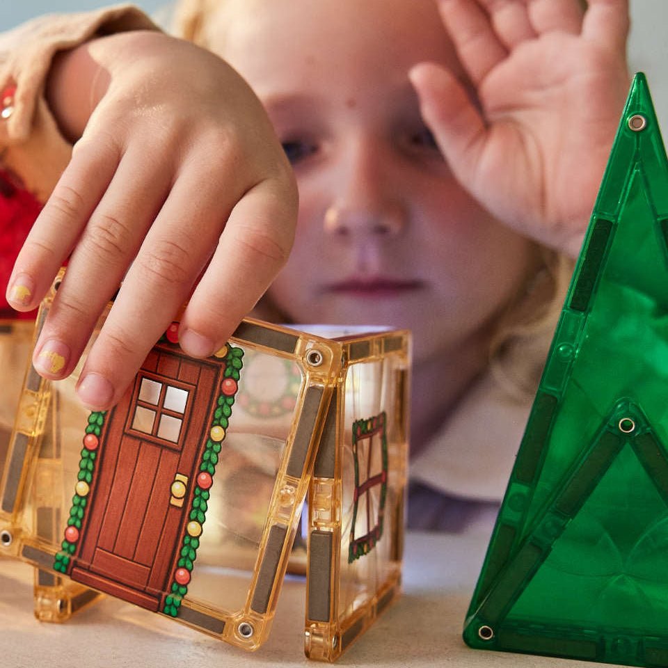 CLEVERCLIXX Adventskalender Weihnachtsdorf Magnetbausteine mit Licht, 46 Teile - wunderwunsch