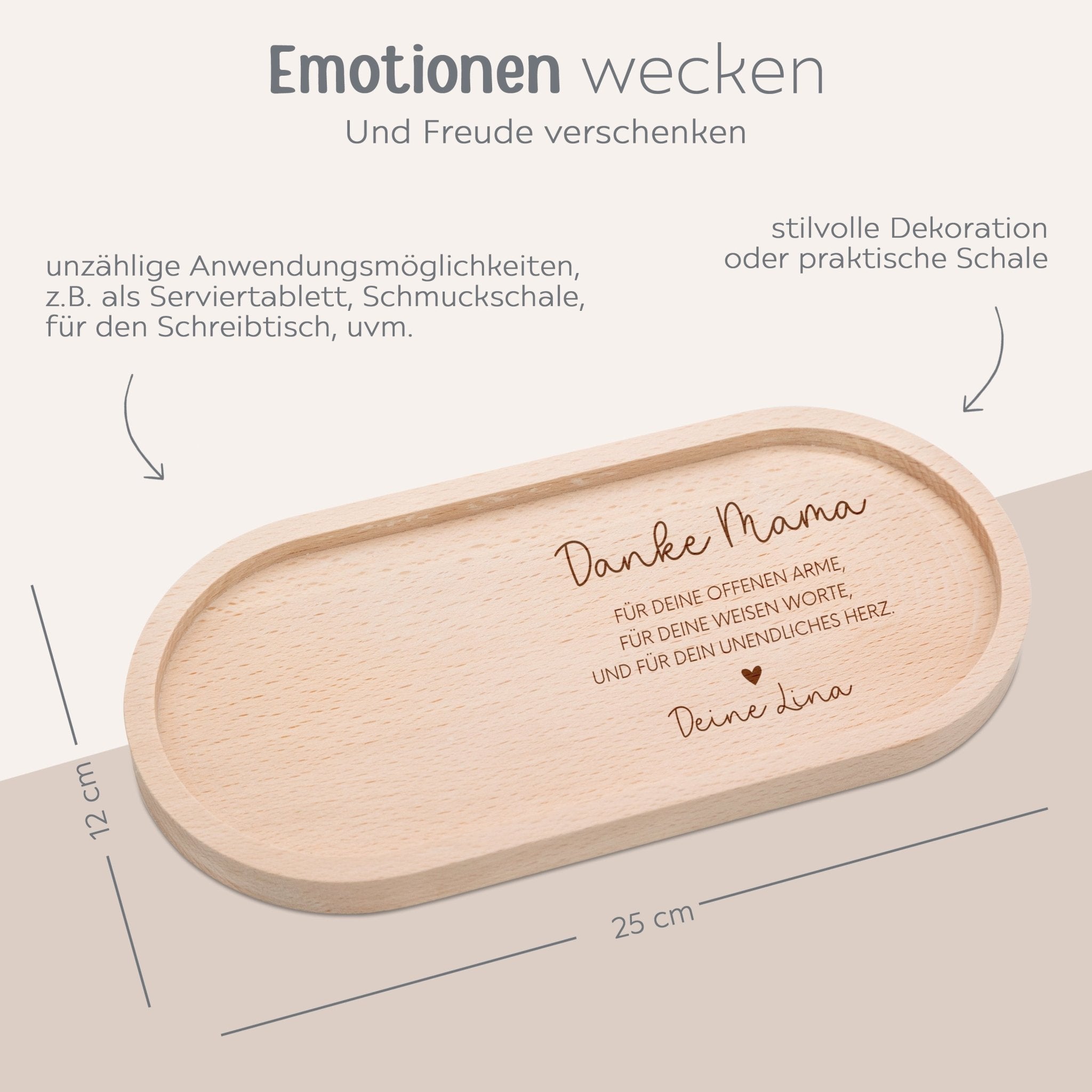 Deko Serviertablett aus Holz - Danke Mama - wunderwunsch