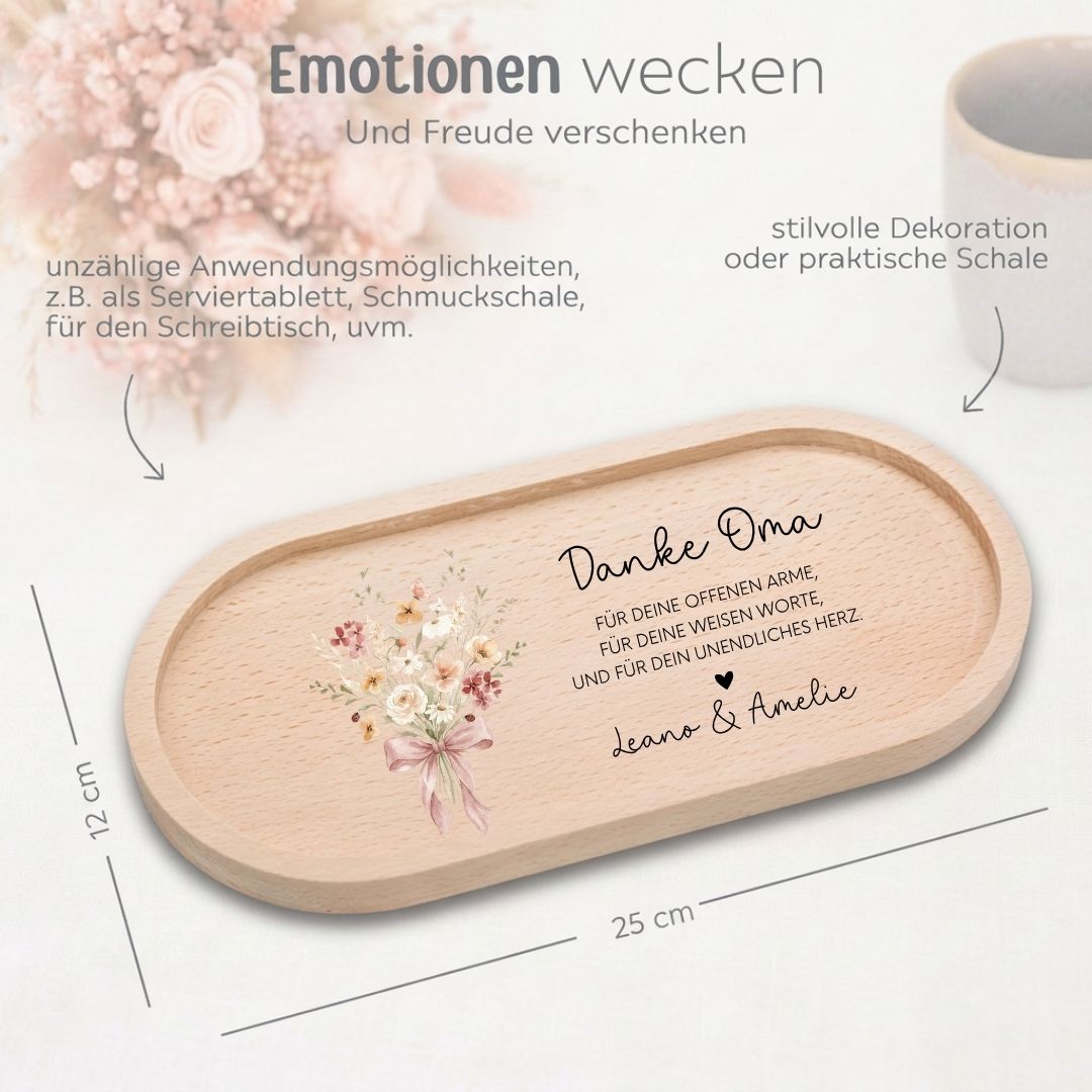 Deko Serviertablett aus Holz - Danke Spruch farbig - wunderwunsch